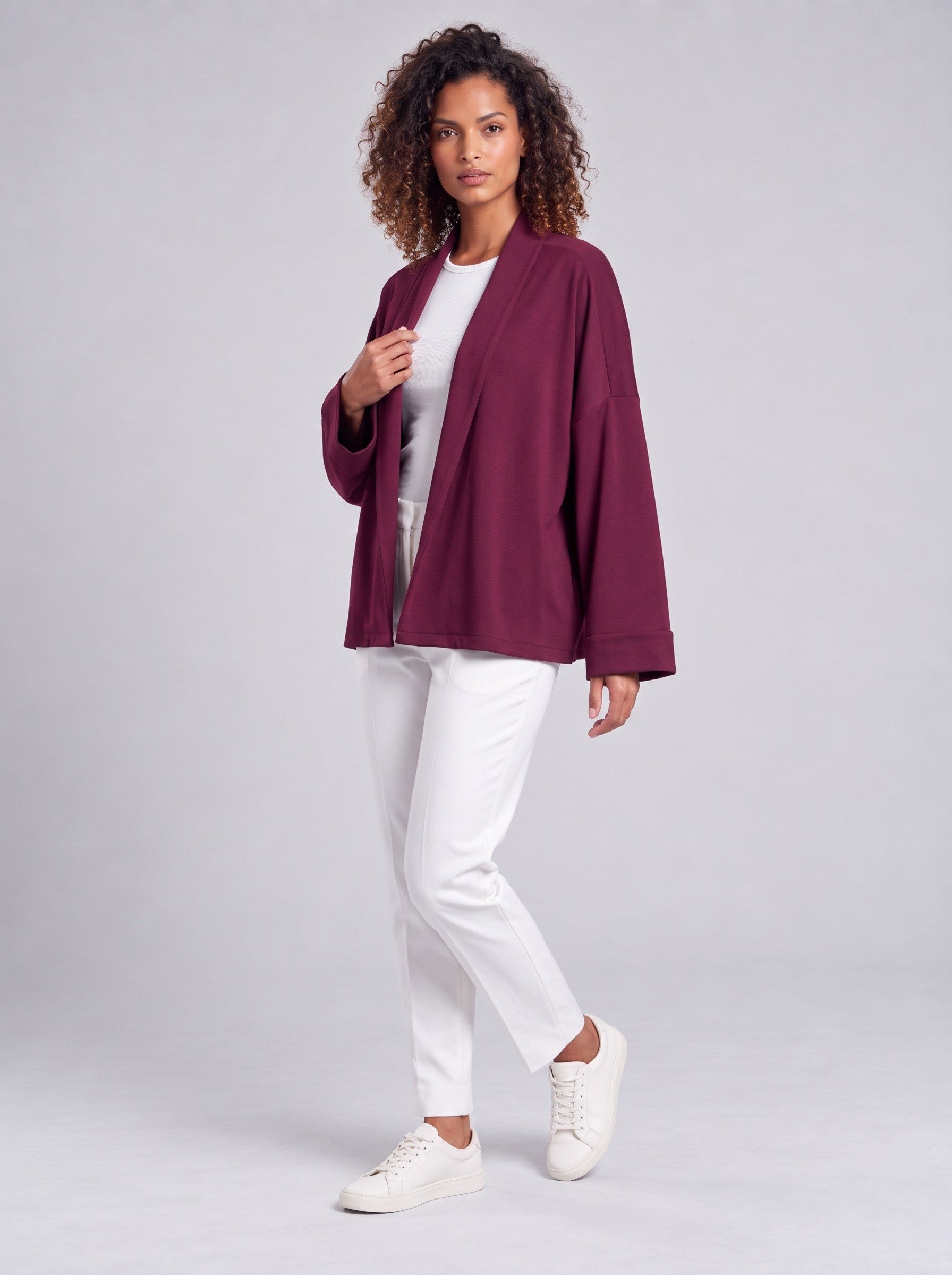 Bold & Young Kadın Bordo Modal Kumaş Düşük Omuzlu Katlamalı Manşetli Bol Kesim Ceket