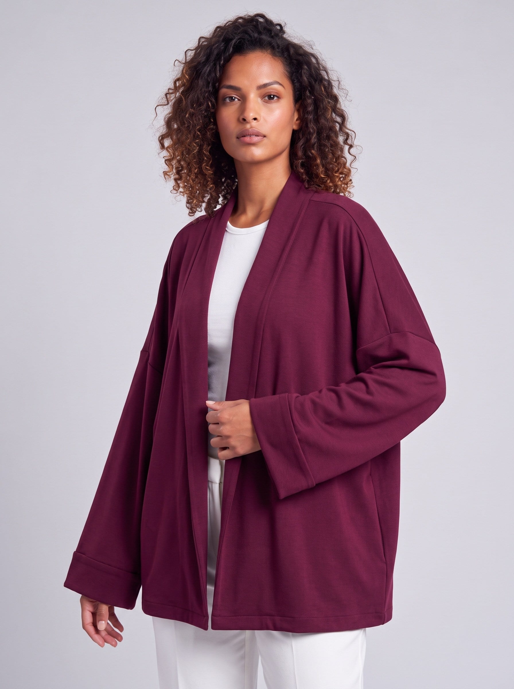 Bold & Young Kadın Bordo Modal Kumaş Düşük Omuzlu Katlamalı Manşetli Bol Kesim Ceket