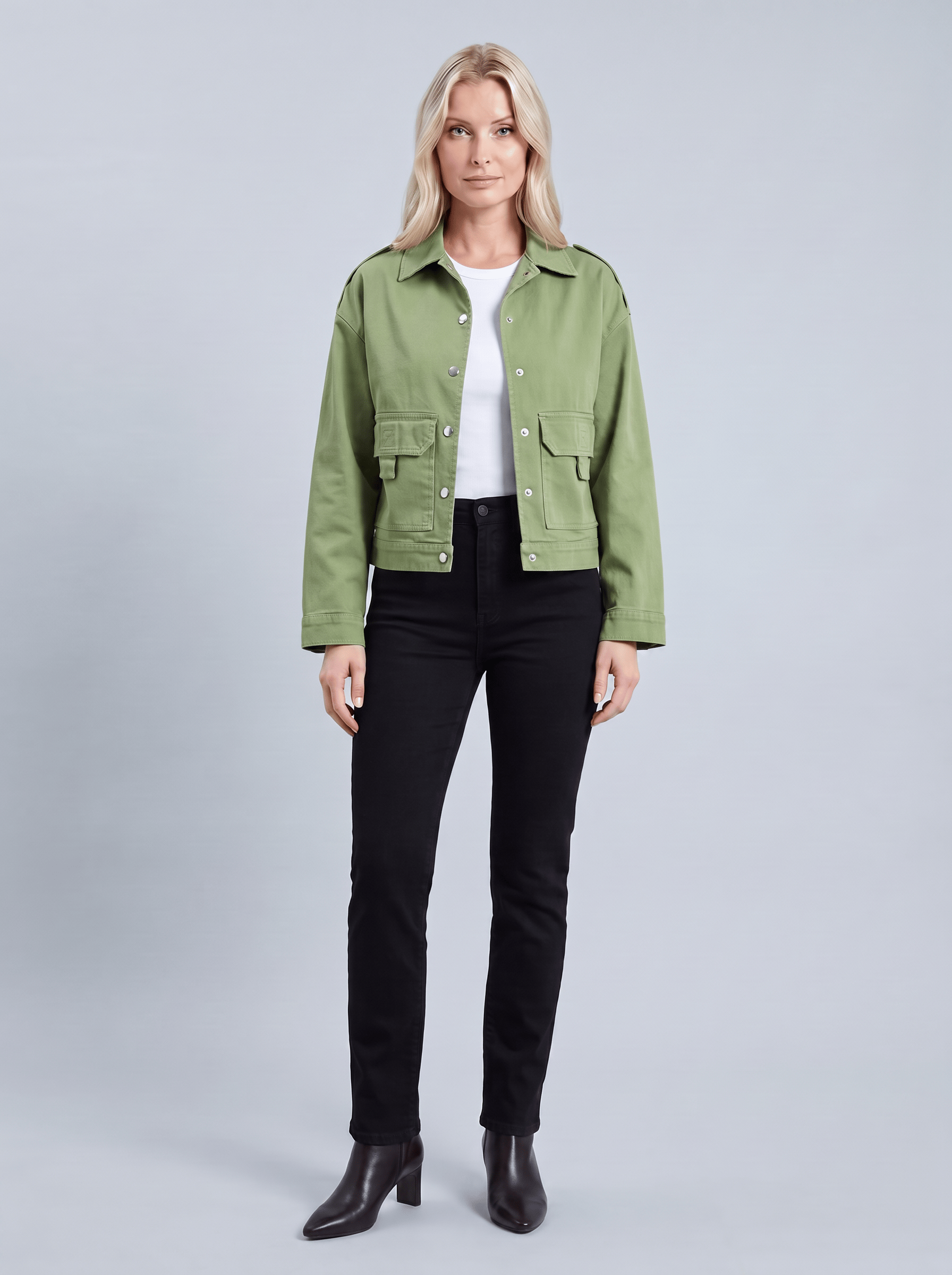Bold & Young Kadın Haki Yeşil Çıtçıtlı Kargo Cepli Pamuklu Ceket