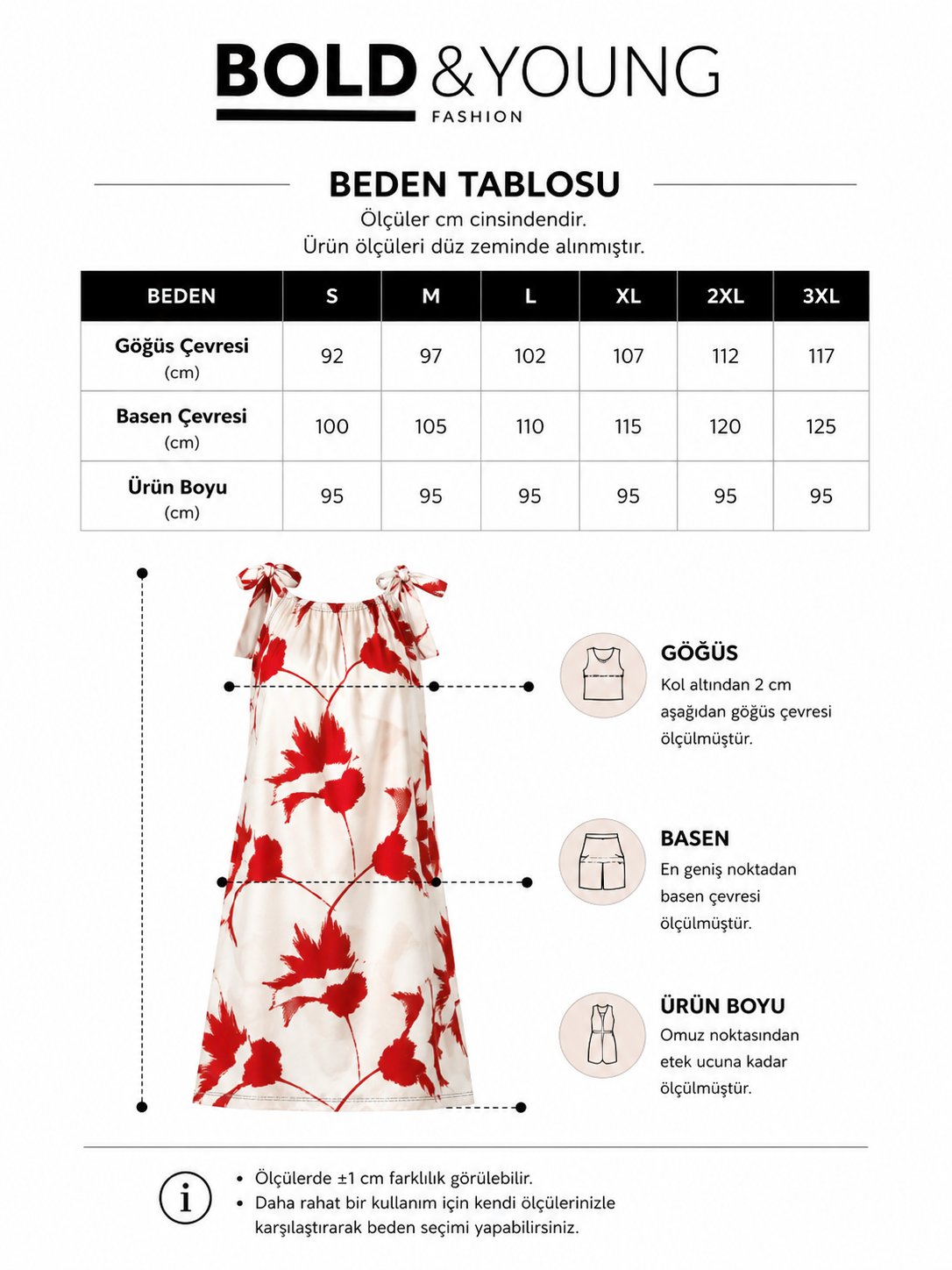 Bold & Young Kadın Kırmızı Desenli Boyundan Bağlamalı Cepli Viskon Elbise