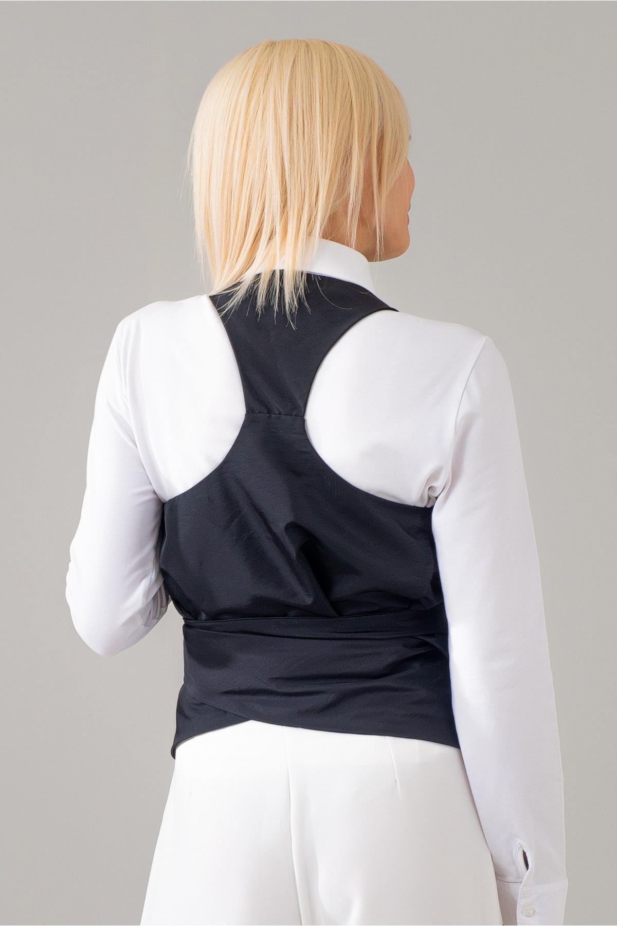 Kadın Siyah Polyamid Polyester Paraşüt Kumaş Kelebek Yelek