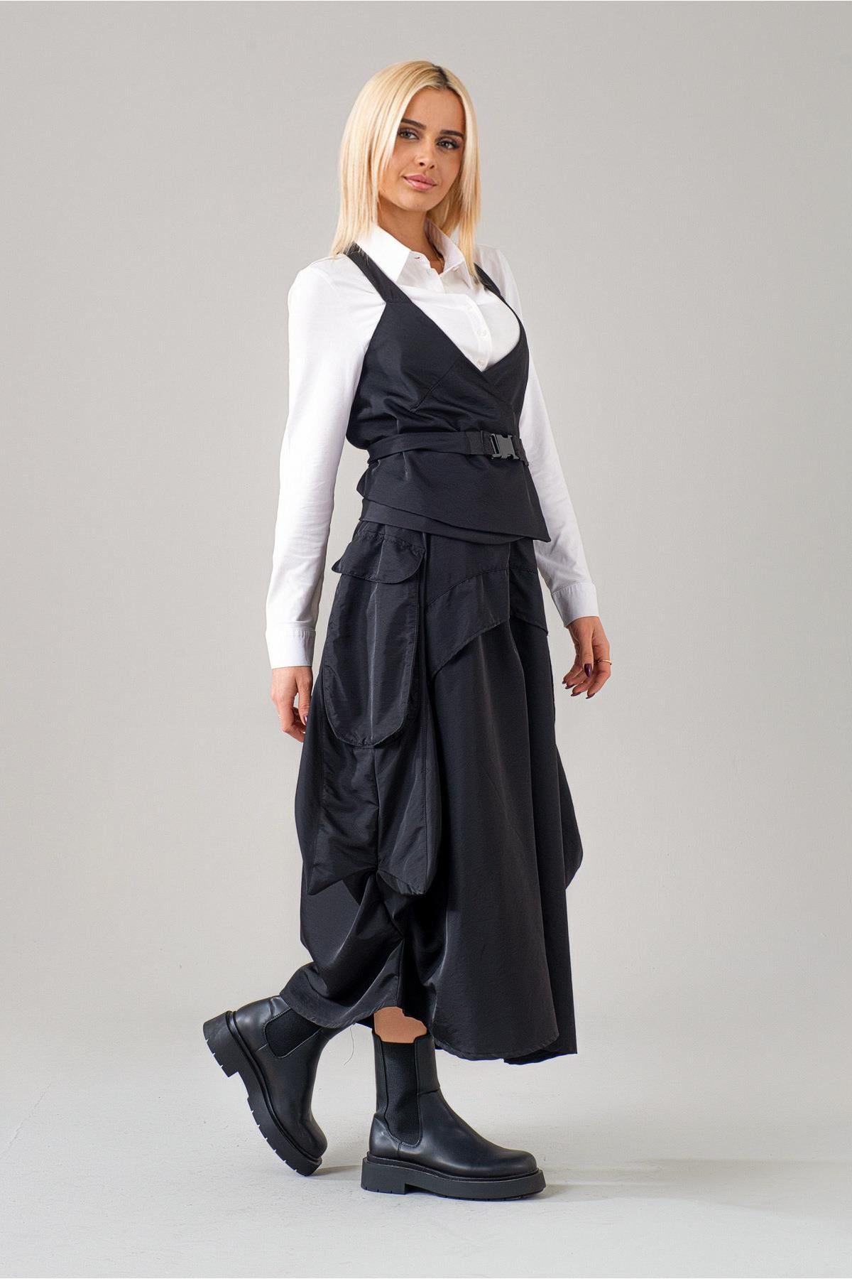 Kadın Siyah Polyamid Polyester Paraşüt Kumaş Kelebek Yelek