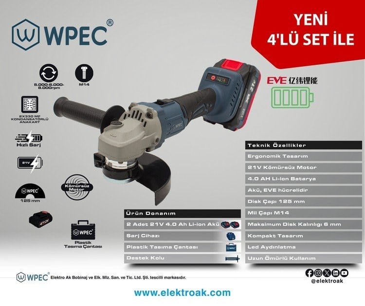 WPEC 21V 4.0AH 2 Lİ SET