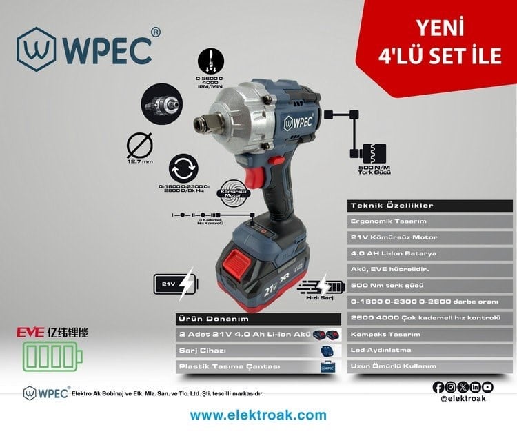WPEC 21V 4.0AH 4 LÜ SET
