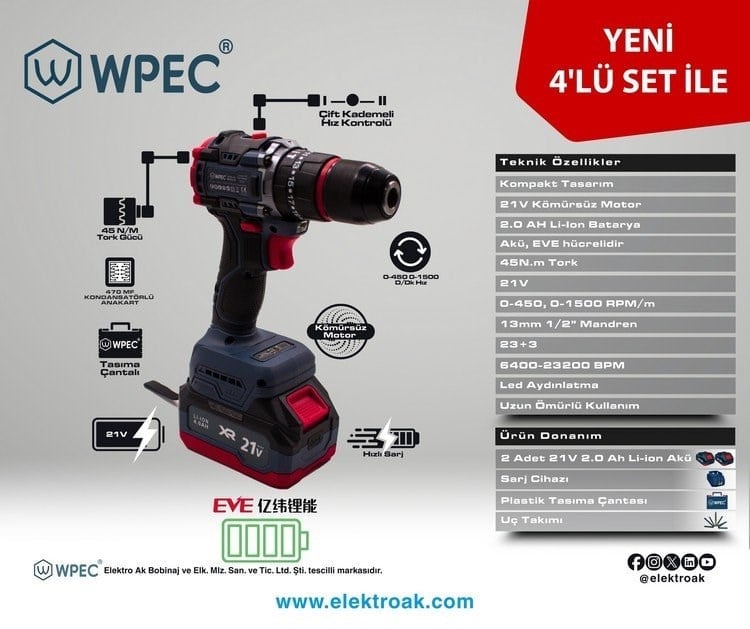 WPEC 21V 4.0AH 2 Lİ SET