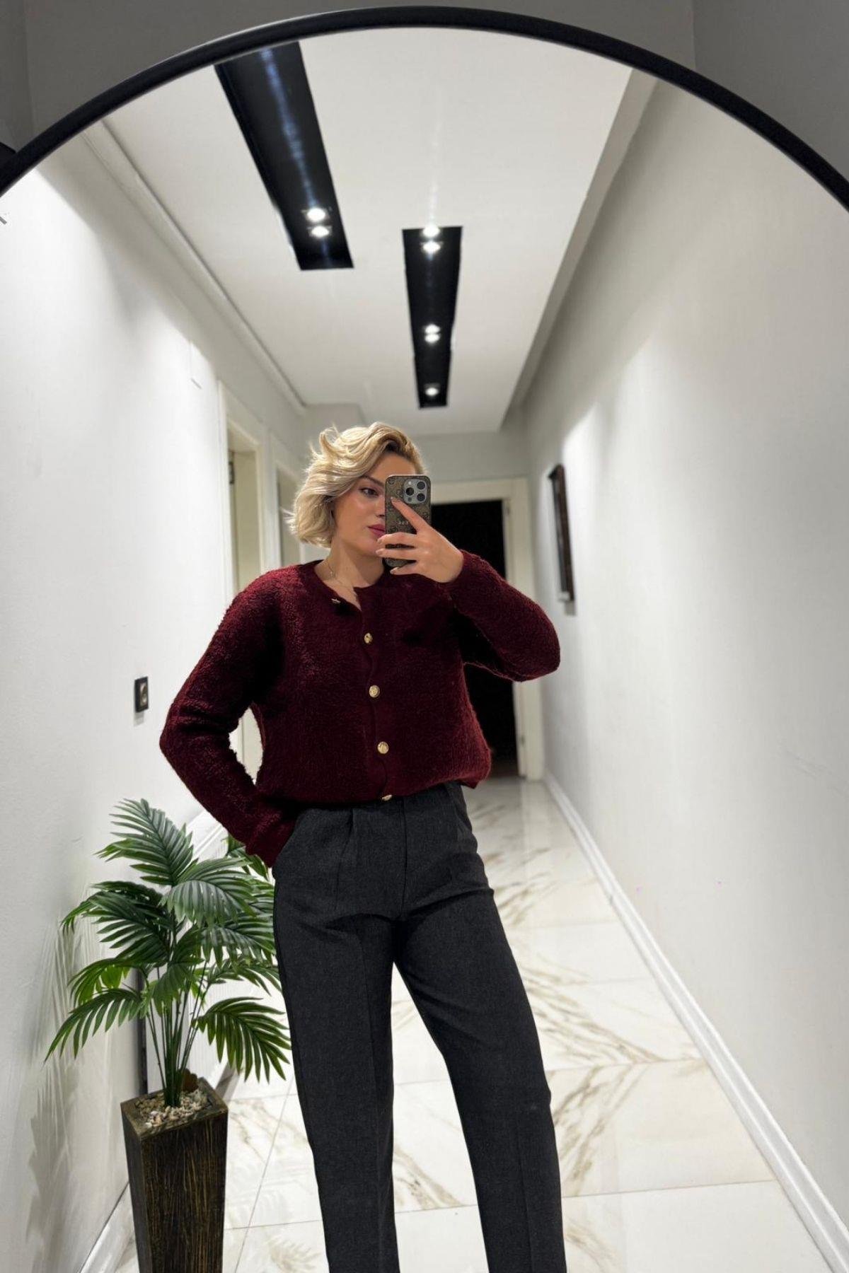 Füme Kemerli Pileli Beli Lastikli Havuç Pantolon