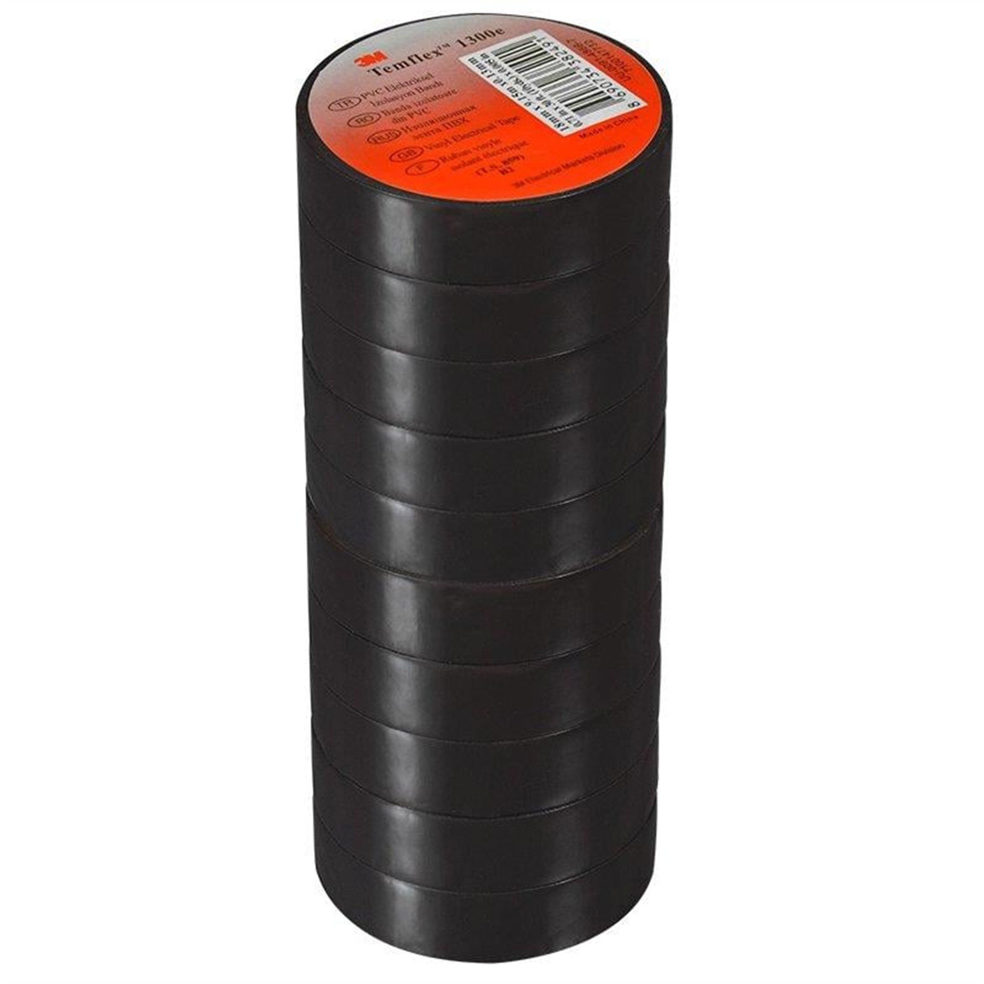3M 3M Temflex 1300E Siyah 10'lu Paket Pvc İzole Bant 0.13x19x0.13Mm - Kablo Ekipmanları