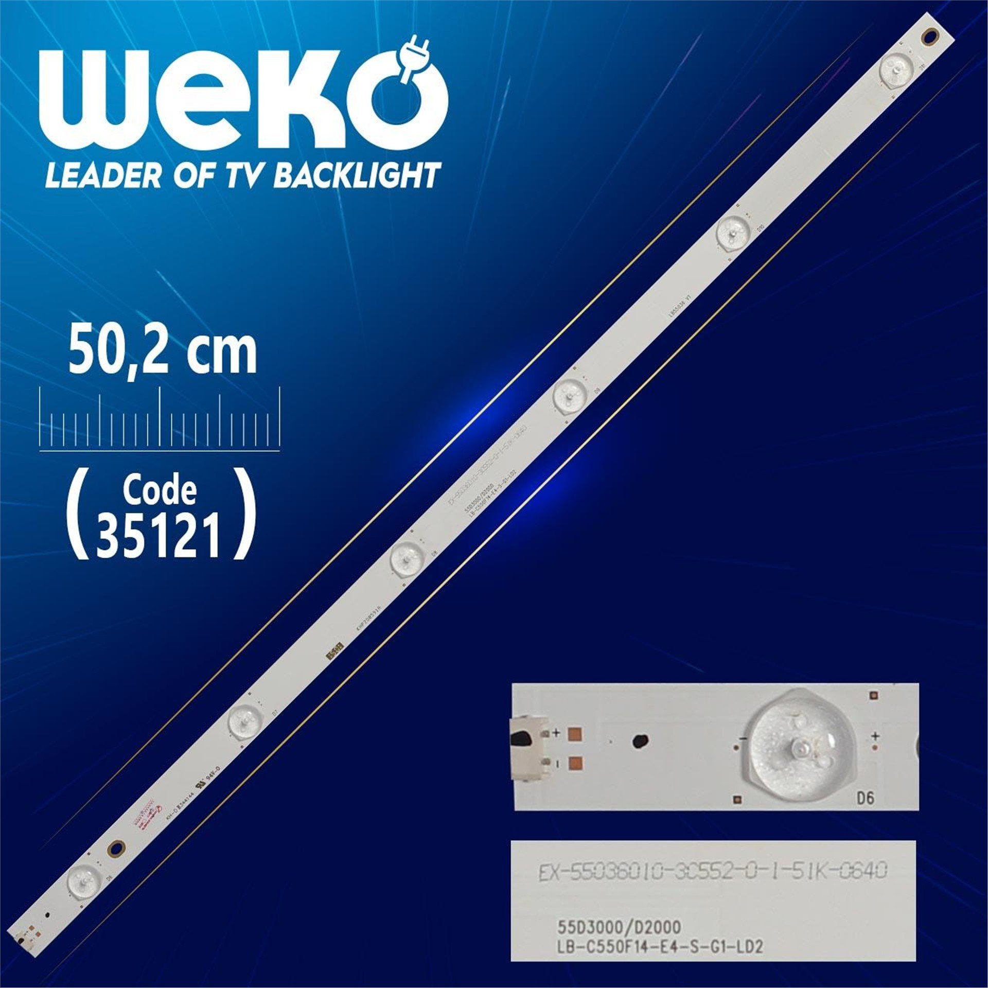 Weko 49D1000/C1000 - LB-C490F13-E2-L-G1-LD1-SİCHUAN - LB49002 V0 - 50.2 Cm 6 Ledli - WK-365 Led Tv Bar - Tv Led Bar
