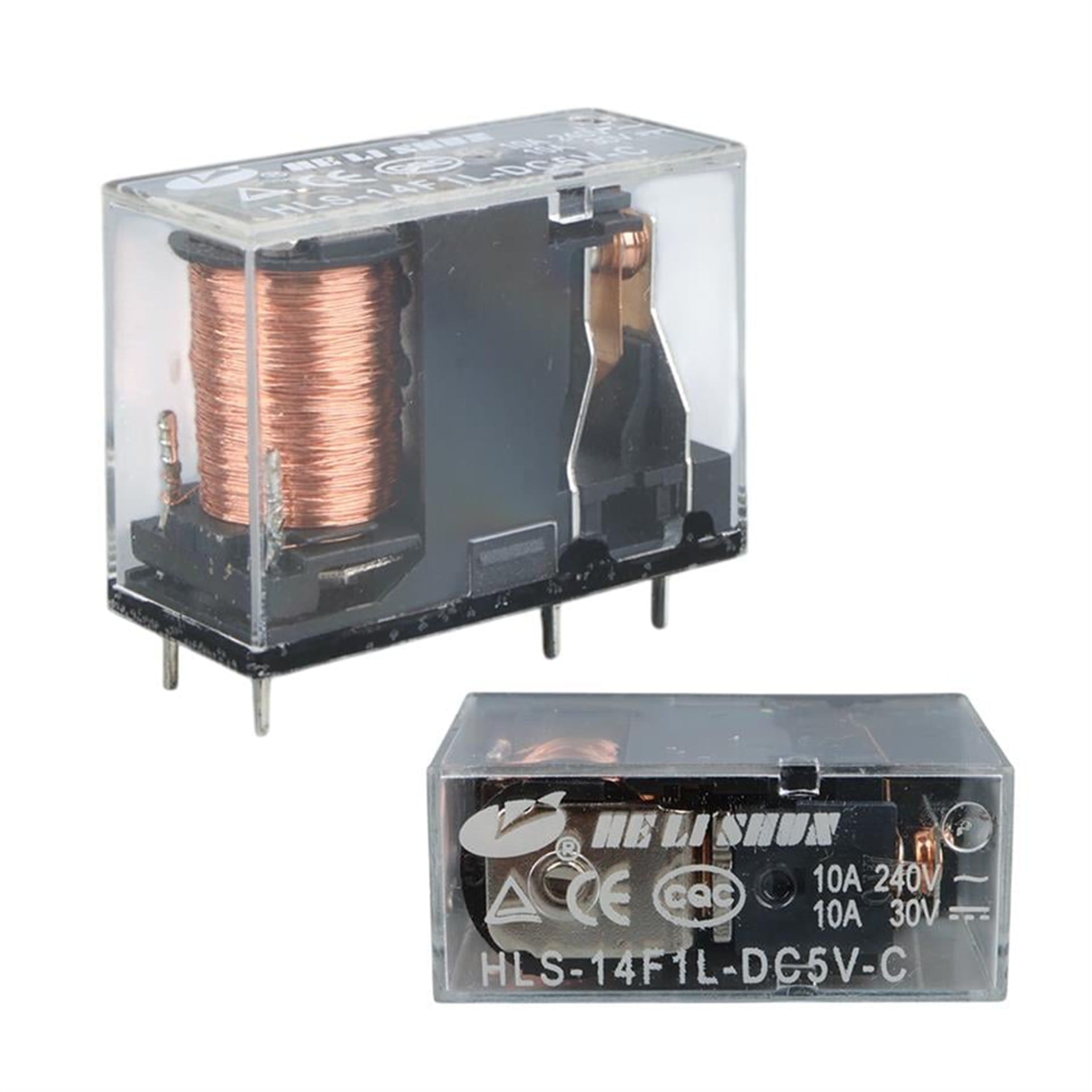 Powermaster 5 Volt Şeffaf 5 Bacak 10A Tek Kontak Röle HLS14F1L-DC5V-C - Muhtelif Elektronik Malzeme