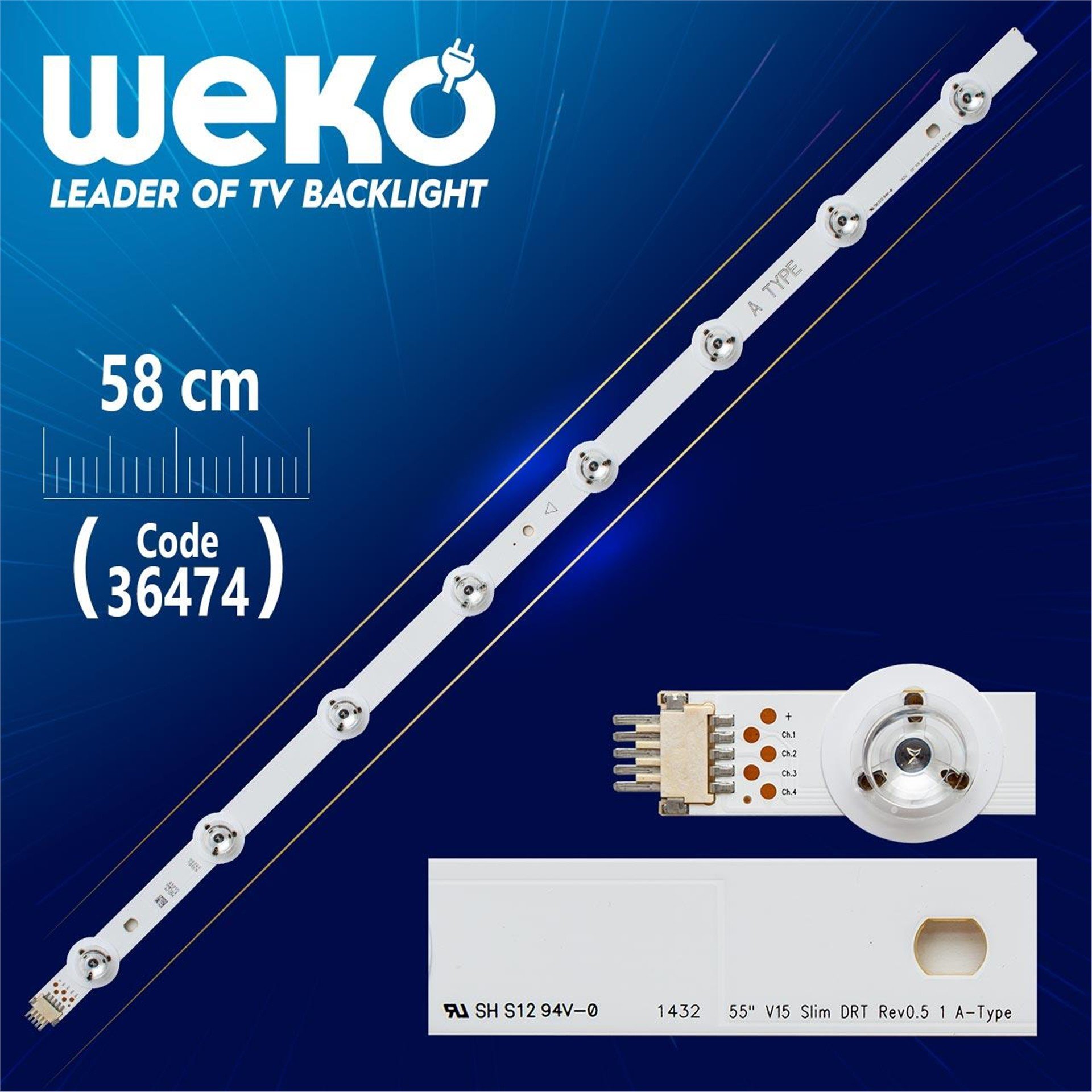 Weko 55'' V15 SLİM DRT REV0.5 1 A-TYPE  6916L-1928A  8 LEDLİ  58 CM Tv Led Bar - Tv Led Bar