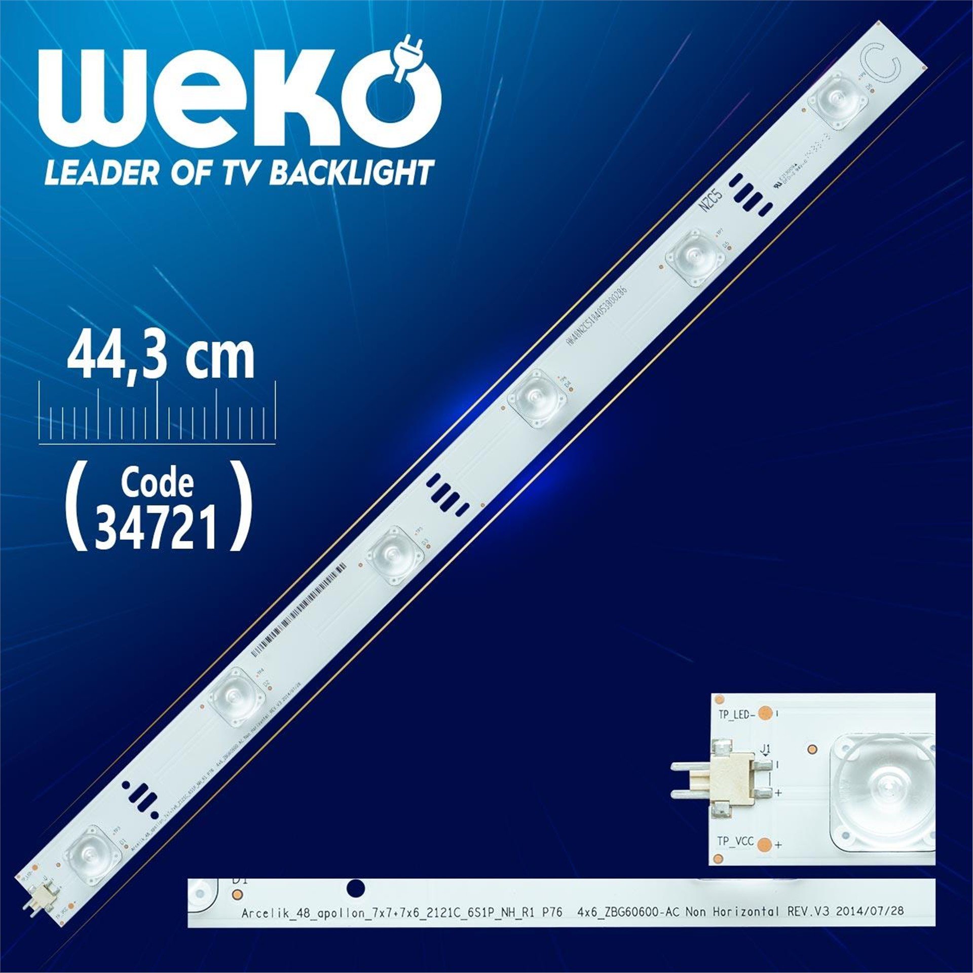 Weko ARCELİK_48_APOLLON_7X7+7X6_2121C_6S1P_NH_R1 P76 - 44.3 Cm - WK-15 Led Tv Bar - Tv Led Bar