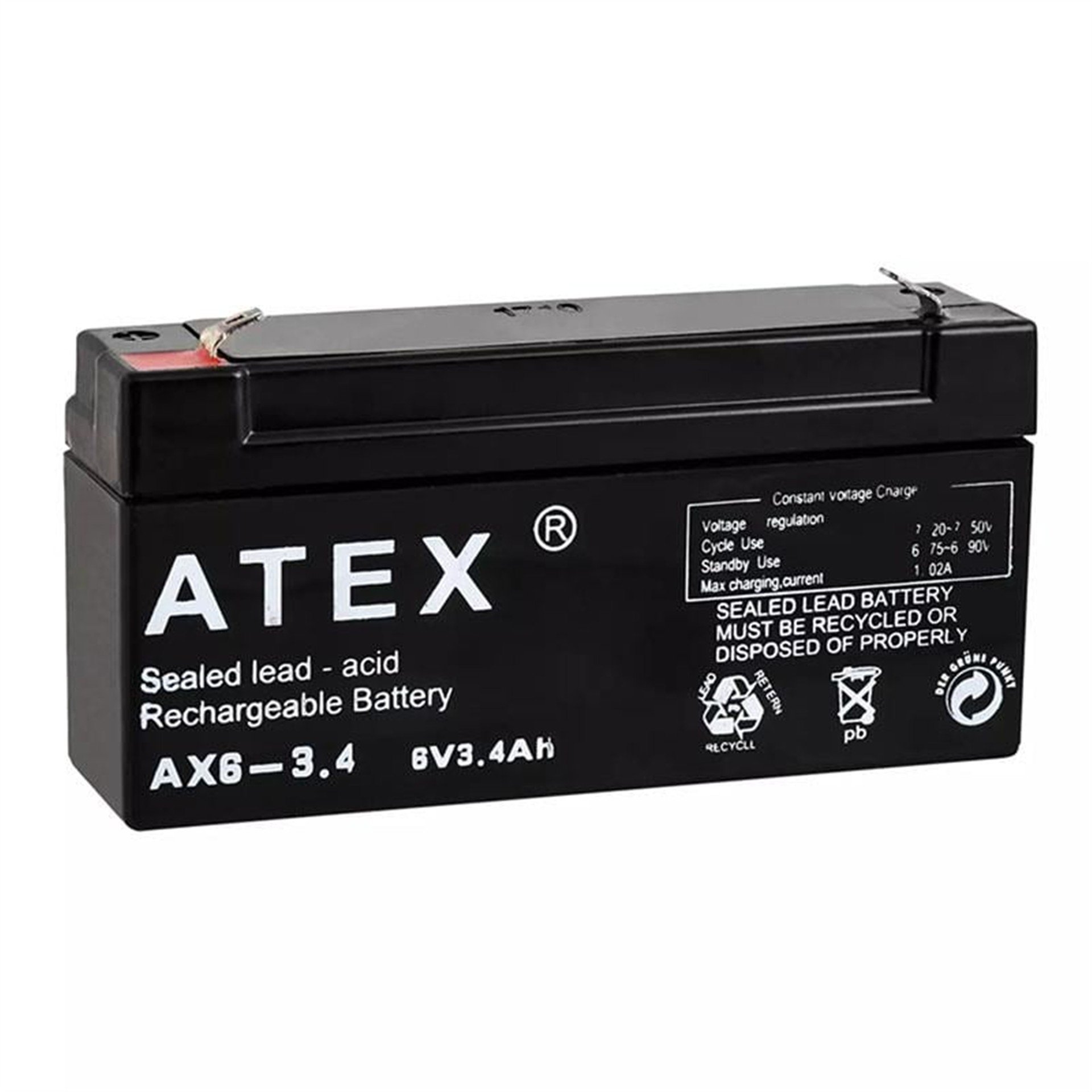 Atex Atex 6 Volt - 3.4 Amper Yatık Akü - Kuru Akü