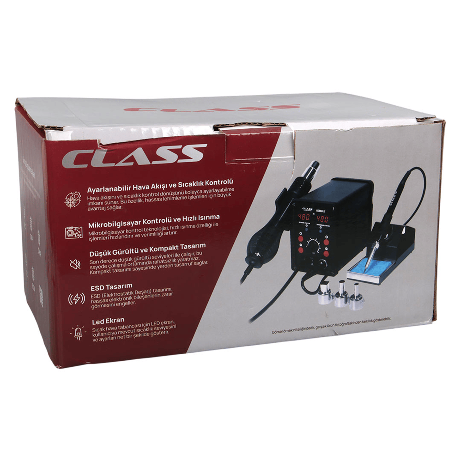 Class Class 898BD+ 70W Çift Ekranlı Dijital Üflemeli Havya İstasyonu - Isı Ayarlı Havya