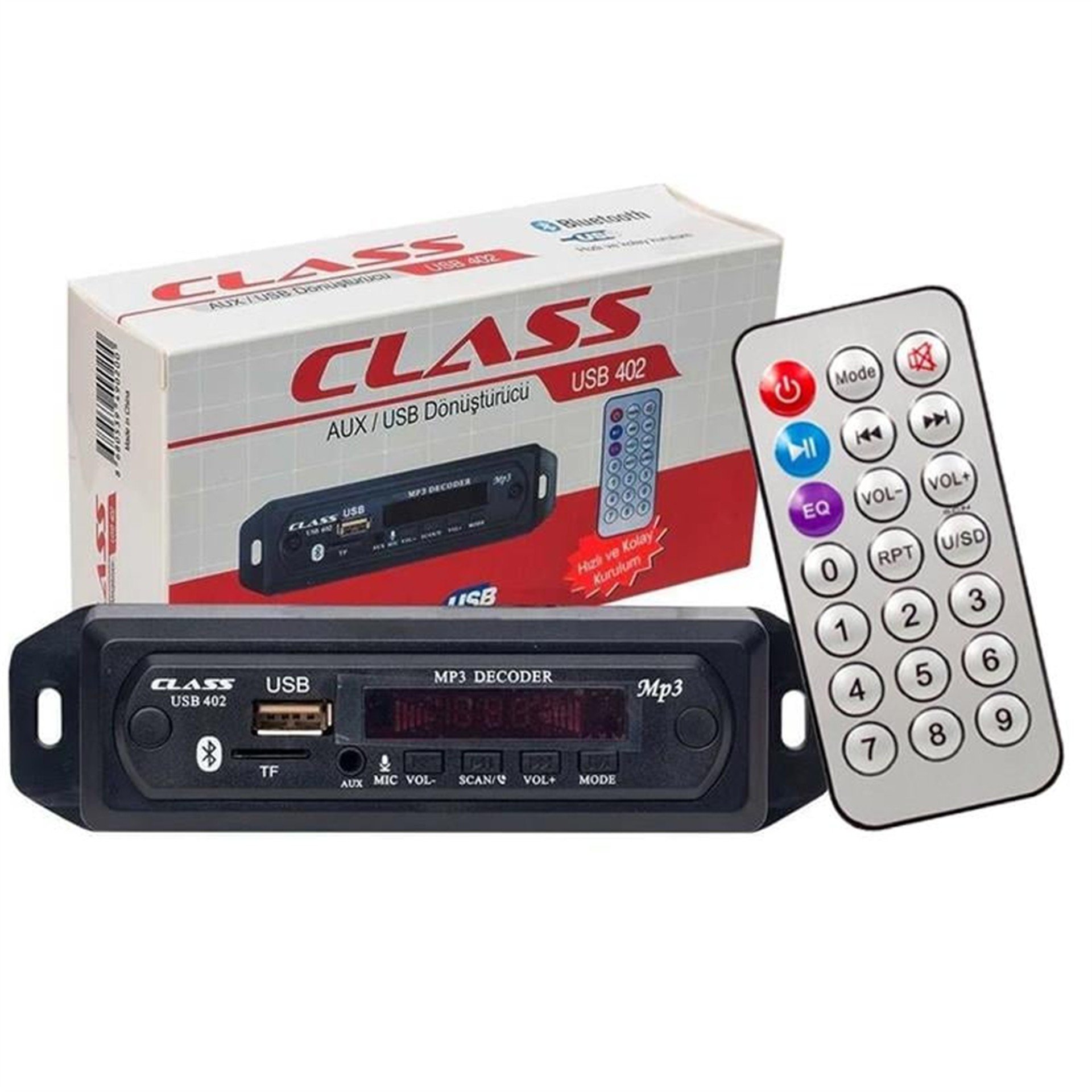 Class Class Bluetooth-USB-SD-MMC-Aux-Mikrofonlu-Kumandalı Oto Teyp Çevirici Dijital Player USB-402 - Oto Aksesuarları
