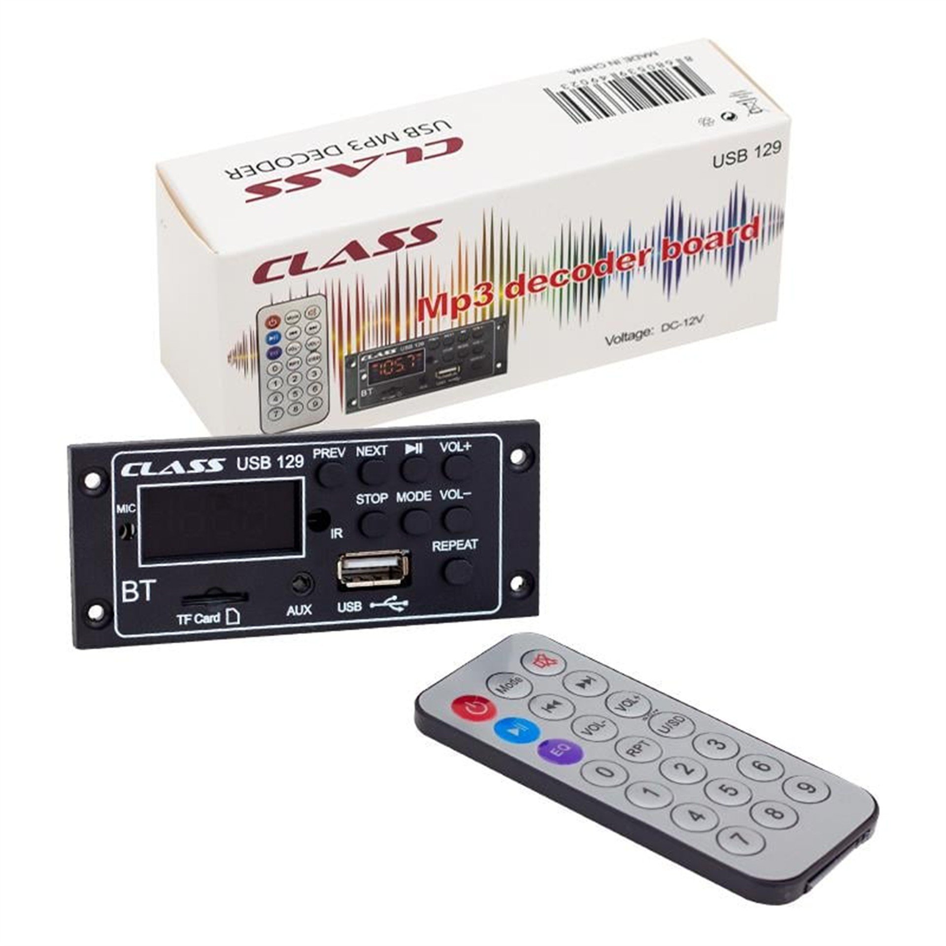 Class Class USB-129 USB-SD-MIC-AUX-BLUETOOTH Kumandalı Ekranlı Çevirici Dijital Player Board - Oto Aksesuarları