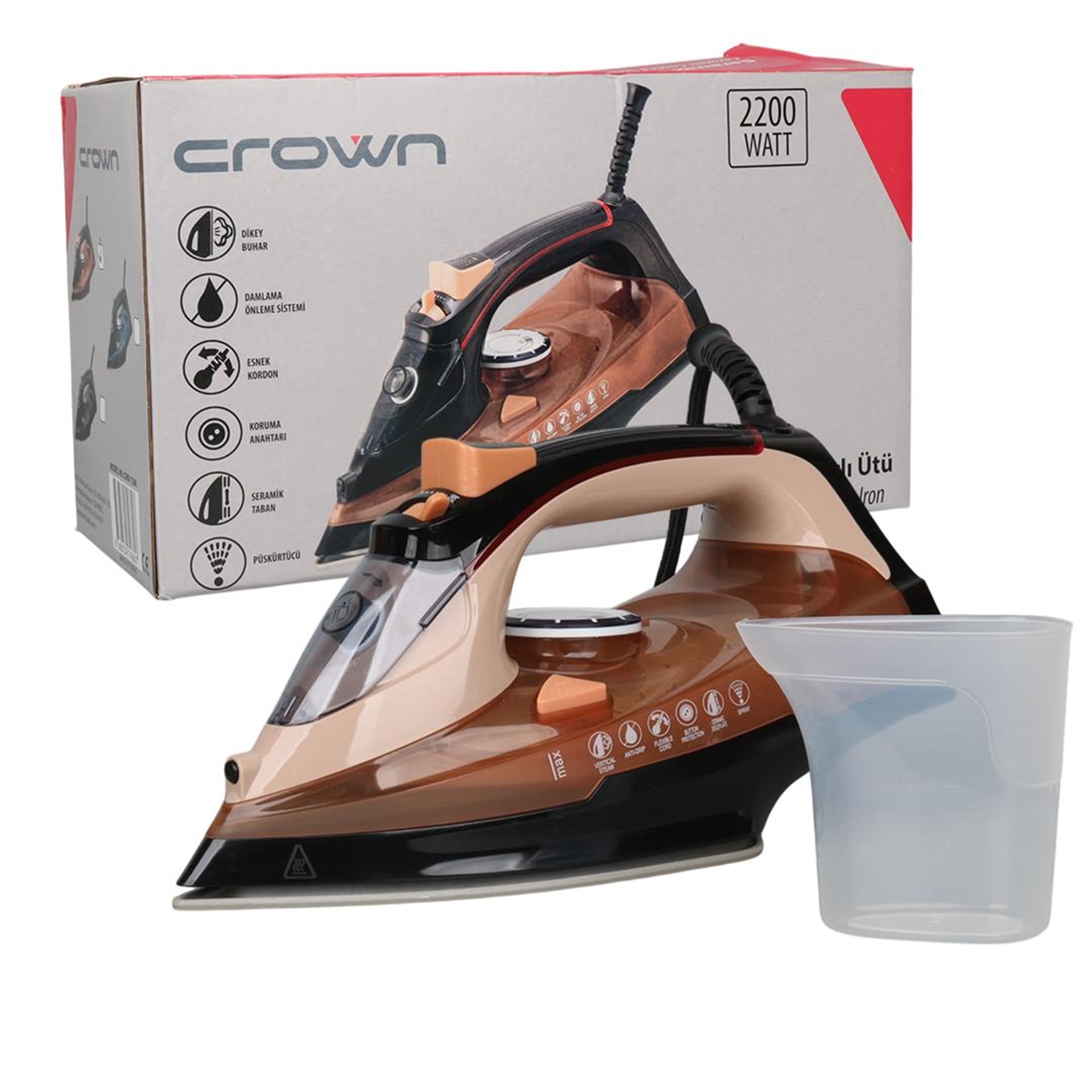 Crown Crown CRW-7206 2200W Seramik Tabanlı Buharlı Ütü Rose - Ev Elektroniği ve Aksesuarları