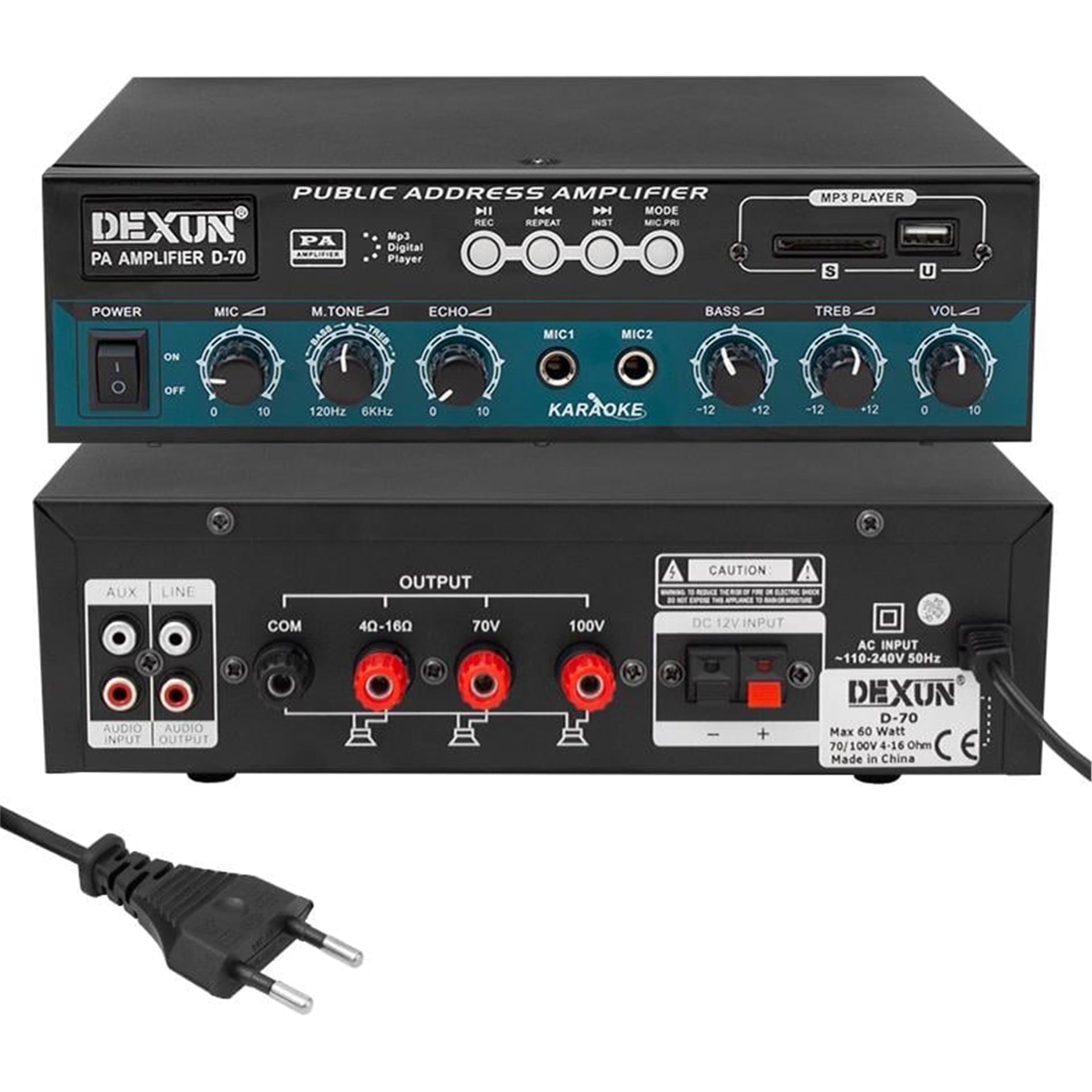 Dexun Dexun D-70 USB-SD-AUX-Bluetooth Destekli 50 Watt 100 Volt 4-16 Ohm Hat Trafolu Anfi - Seslendirme Amfileri
