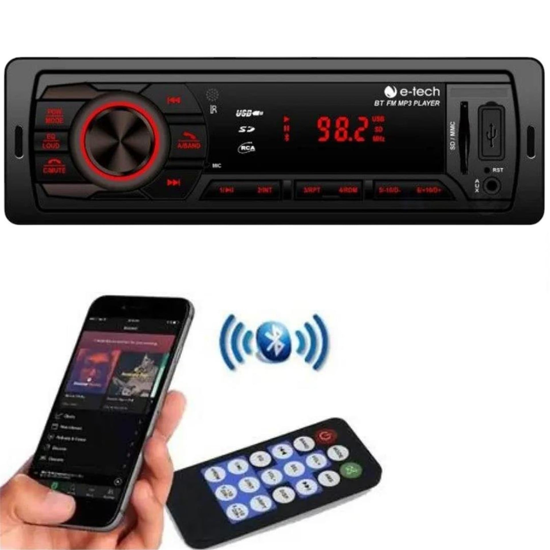 E-Tech E-Tech E-28434 UK'lı USB-SD-FM-Aux-Bluetooth Bağlantılı 4x40 Watt Oto Teyp - Double Teyp