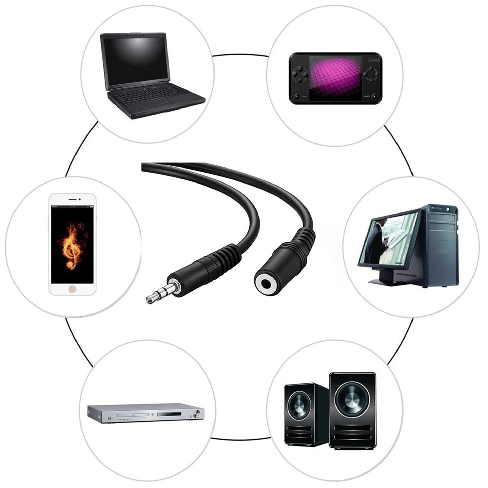 Reyonex Elektromer El-8942 Siyah 3.5Mm Stereo Erkek/Dişi 10 Metre Uzatma Kablo - Karışık Kablolar