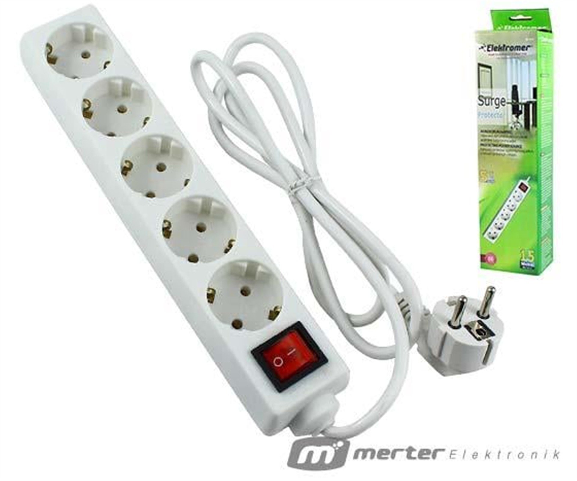 Elektromer Elektromer Elt-515 5Li 1.5 Metre Kablolu Anahtarlı Akım Korumalı Grup Priz - Grup Prizler