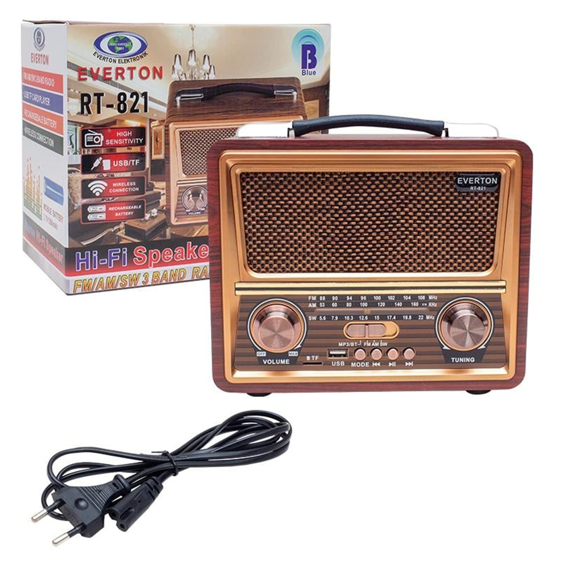 Everton Everton RT-821 USB/TF/FM/Bluetooth Destekli Nostaljik Radyo - Taşınabilir Radyo