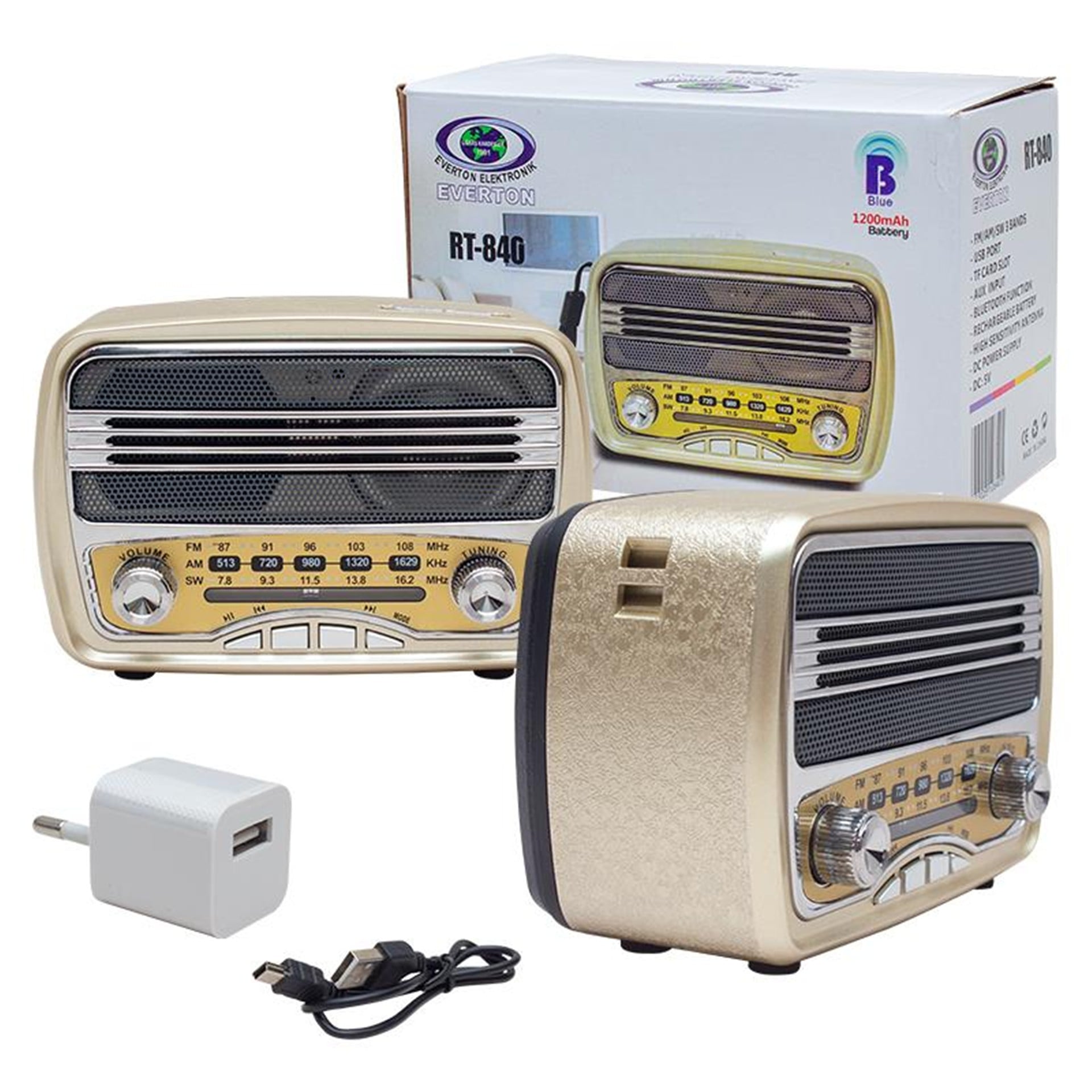 Everton Everton RT-840 USB/TF/FM/Bluetooth Destekli Nostaljik Radyo - Taşınabilir Radyo