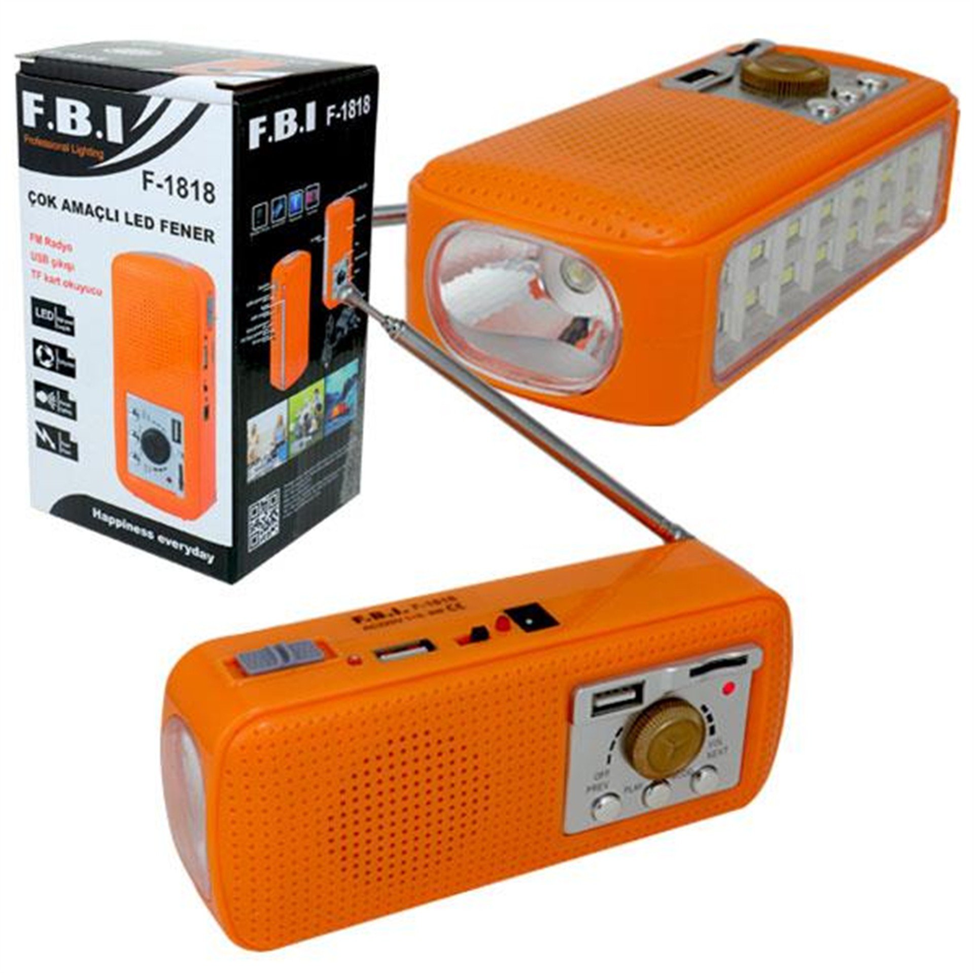 FBI FBI F-1818 USB-SD-FM Çok Amaçlı Led Fener - Fener ve Işıldaklar