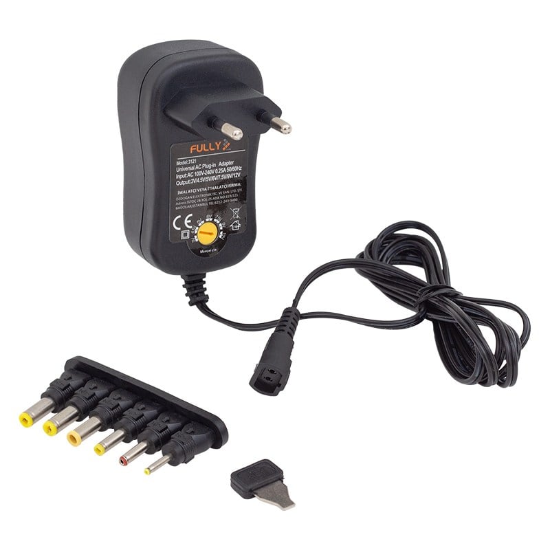 FULLY O-3121 3 VOLT - 12 VOLT - 1 AMPER AYARLI 6 UÇLU SWITCH MODE PLASTİK KASA ADAPTÖR