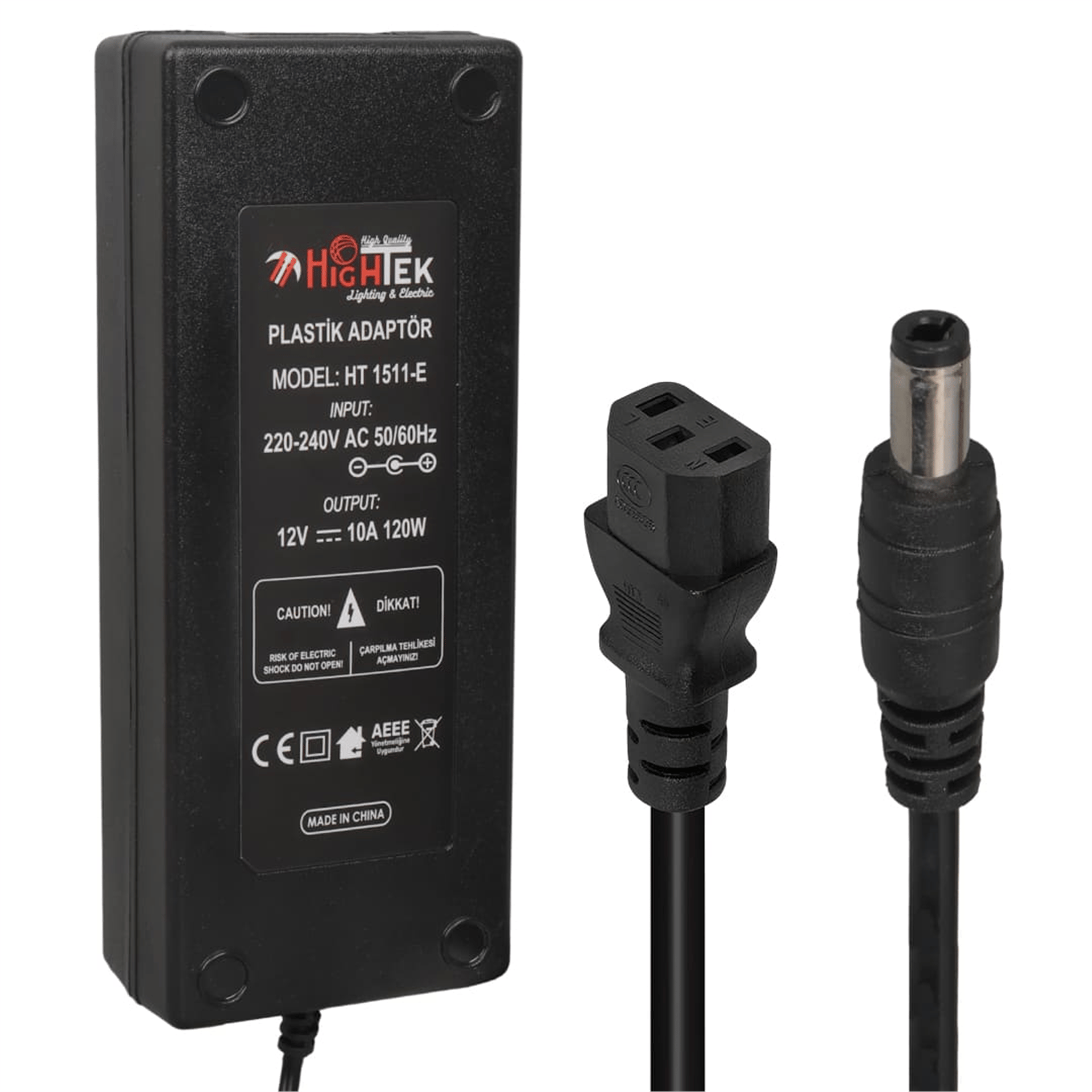 Hightek Hightek HT 1511-E 12 Volt 10 Amper 5.5*2.5 Mm Jak Fişli Plastik Kasa Masaüstü Adaptör - Şarj Adaptörü