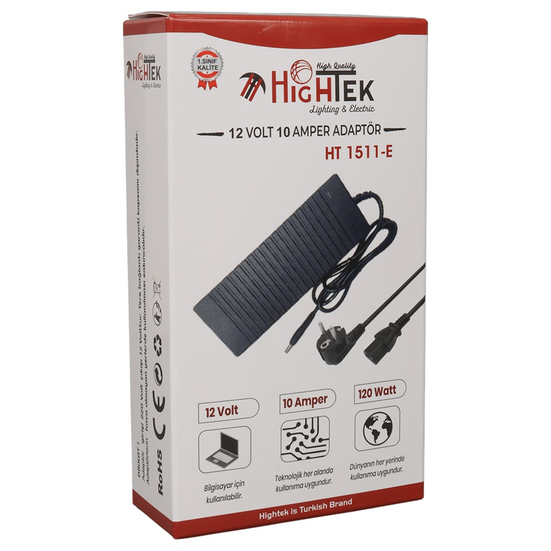Hightek Hightek HT 1511-E 12 Volt 10 Amper 5.5*2.5 Mm Jak Fişli Plastik Kasa Masaüstü Adaptör - Şarj Adaptörü