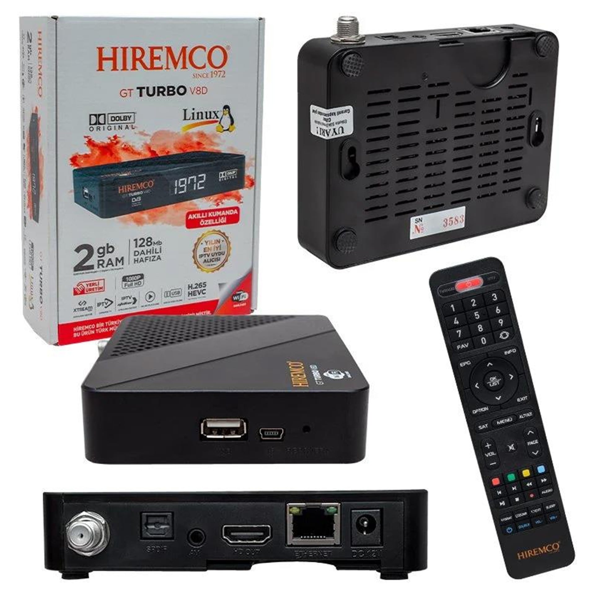 Hiremco Hiremco GT Turbo V8D IP TV Full HD Uydu Alıcısı (Ethernet + Wifi) - Hiremco Uydu Alıcısı