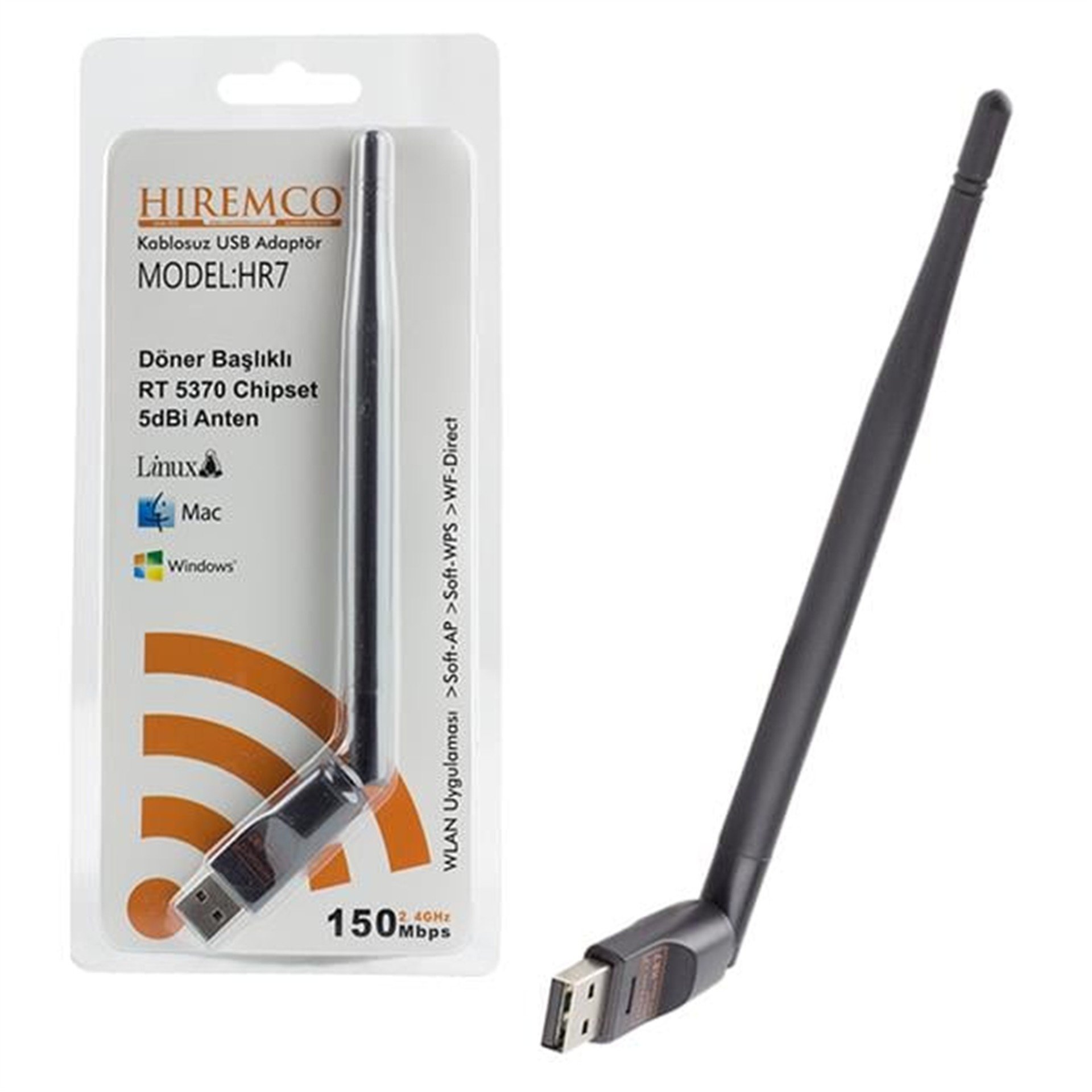 Hiremco Hiremco HR7 USB Antenli 802.11N 5370 150 Mbps Uyumlu Wifi Anten - Wireless Adaptör