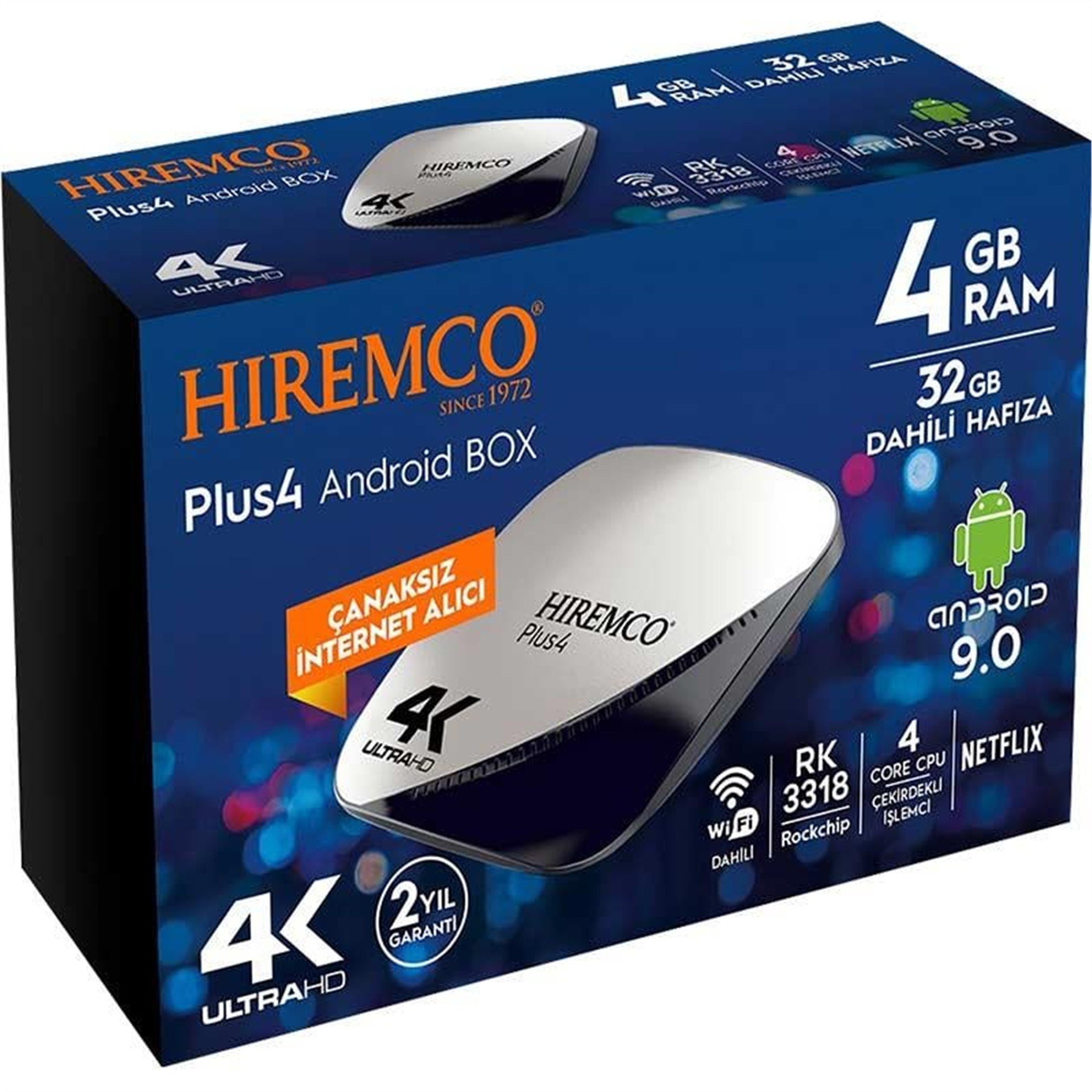 Hiremco Hiremco Plus 4 Dahili Wifi-Netflix 32GB Hafıza 4K 9.0 Android Box - Hiremco Uydu Alıcısı