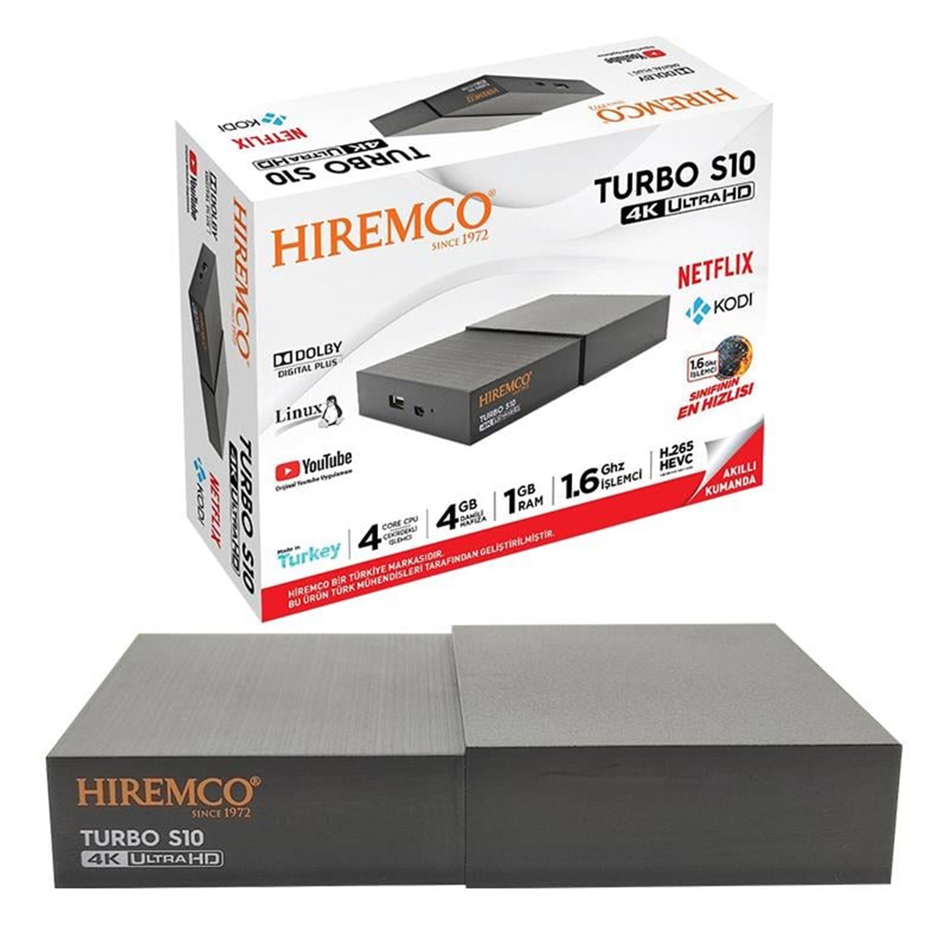 Hiremco Hiremco Turbo S10 4 GB Dahili Hafıza 1 Gb Ram 1.6 Ghz İşlemci Youtube - Netflix 4K Full HD Uydu Alıcısı - Hiremco Uydu Alıcısı