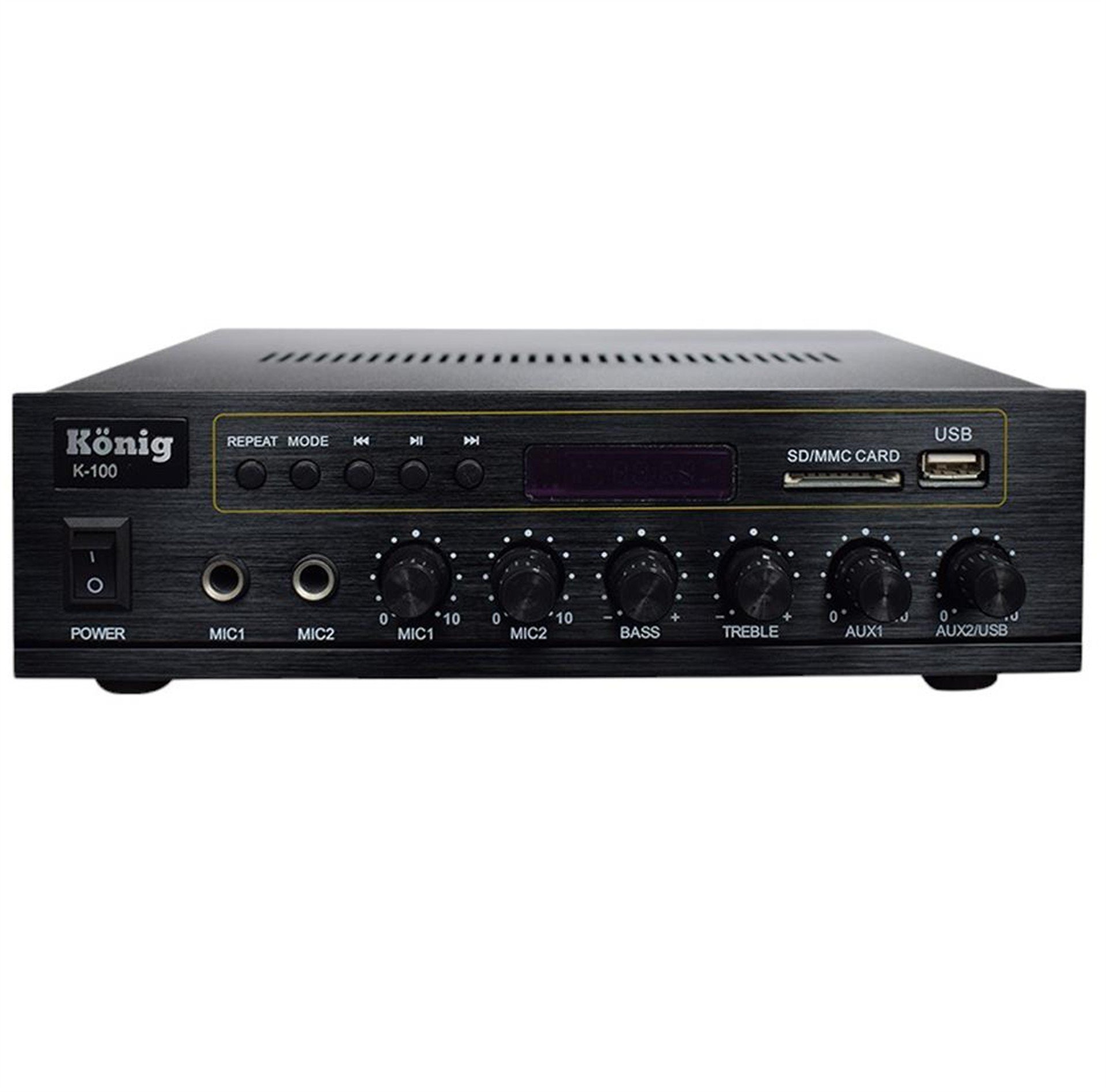 König König K-100 USB-SD-Bluetooth Destekli 2 Mik. Giriş 8 Ohm 100/70V 80 Watt Trafolu Anfi - Seslendirme Amfileri