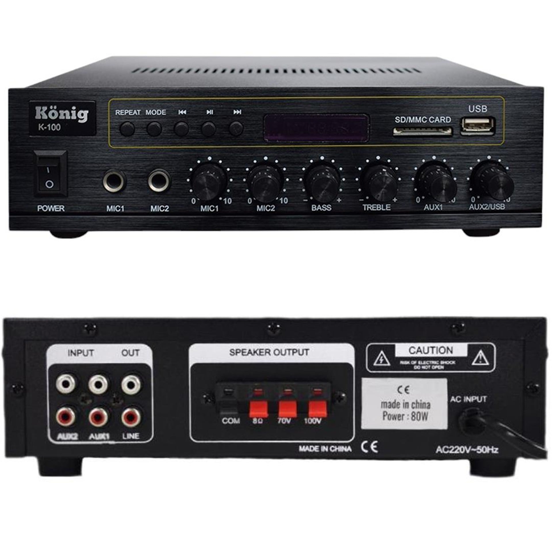 König König K-100 USB-SD-Bluetooth Destekli 2 Mik. Giriş 8 Ohm 100/70V 80 Watt Trafolu Anfi - Seslendirme Amfileri