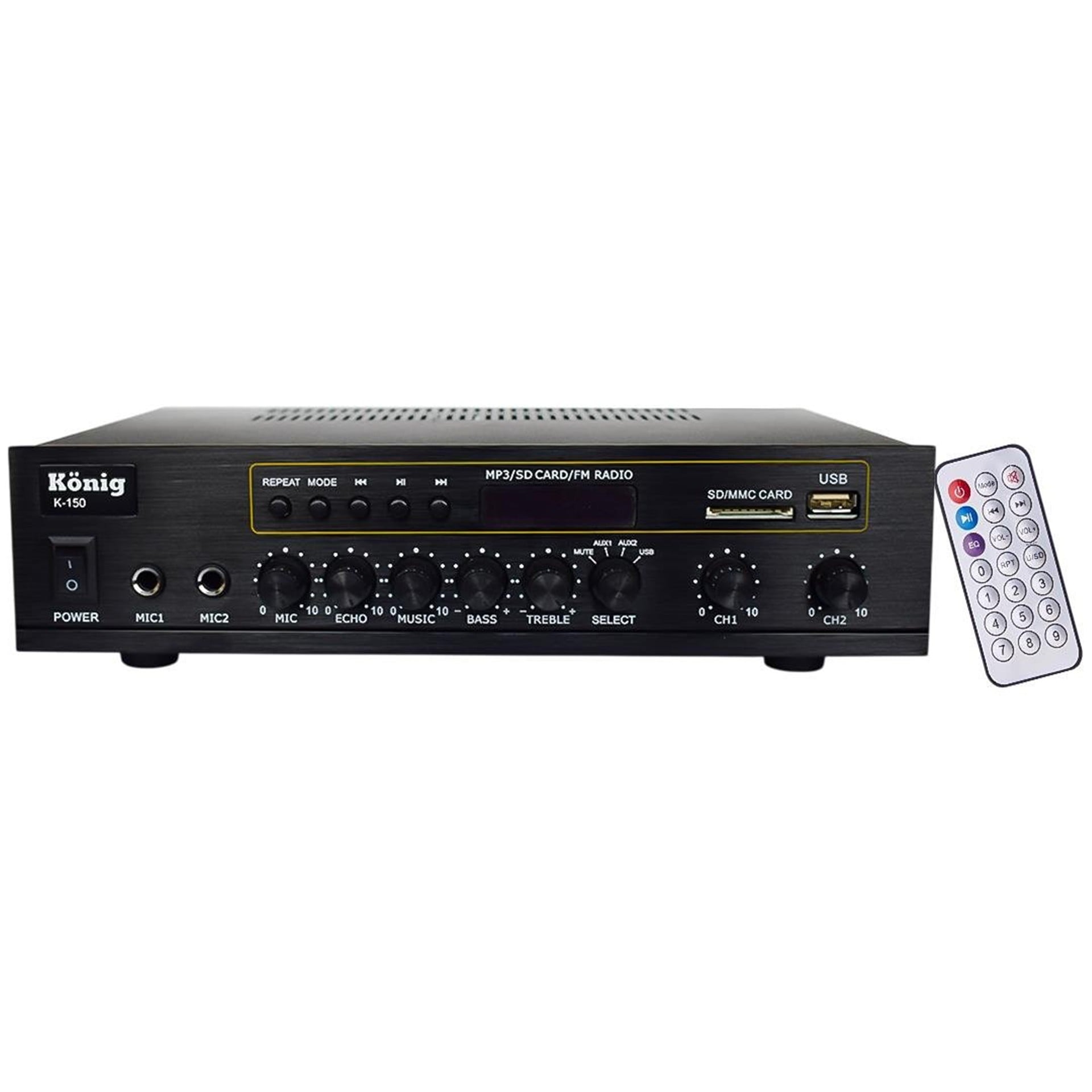 König König K-150 - 2X80 Watt Usb/Bluetooth/2 Mikrofon Girişli Trafosuz Anfi - Seslendirme Amfileri