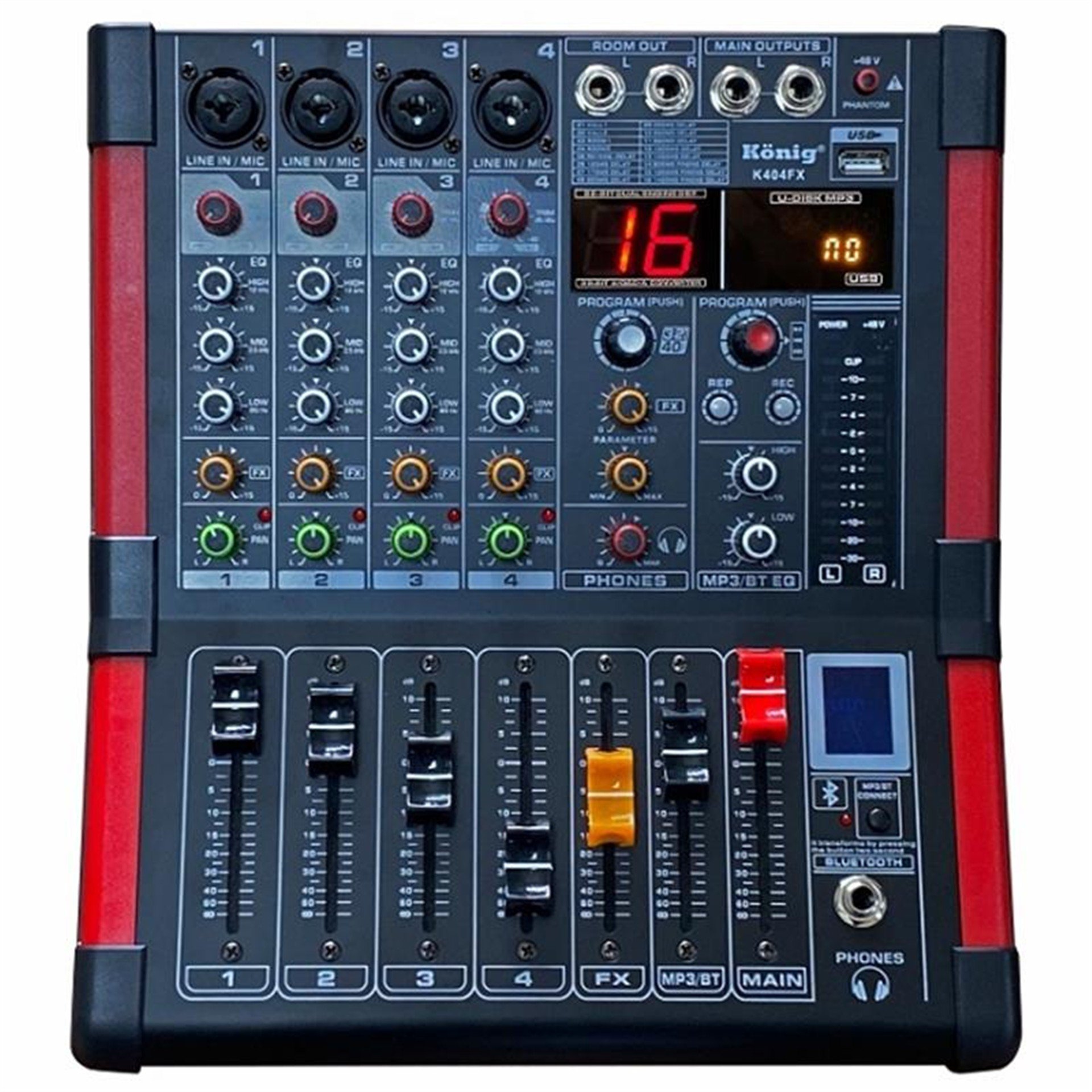 König König K-404 FX USB-SD-Disk-MP3-Bluetooth Destekli 4 Kanal Deck Mixer - Seslendirme Mixerleri
