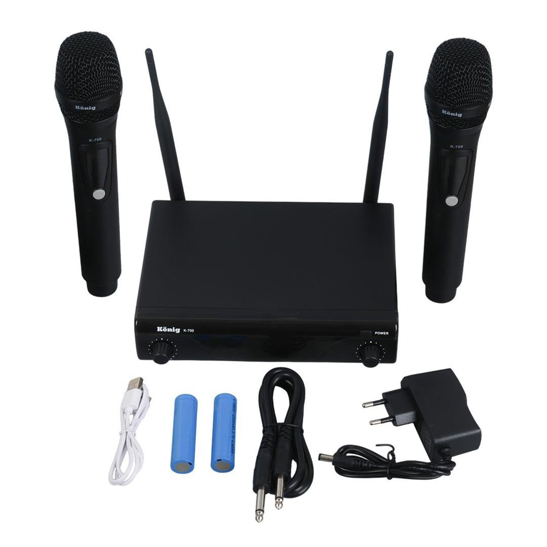 König König K-700 E-E Profesyonel 663-694Mhz 2 El 2 Kanal Uhf 2X50 Kablosuz Telsiz Mikrofon - Kablosuz Mikrofonlar