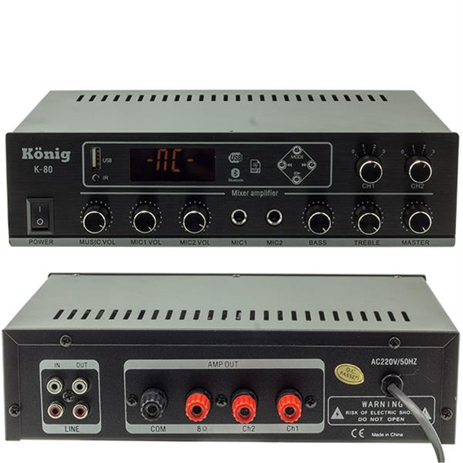 König König K-80 80W USB-SD-Bluetooth Destekli 2 Bölgeli Trafolu Mixer Anfi - Seslendirme Mixerleri