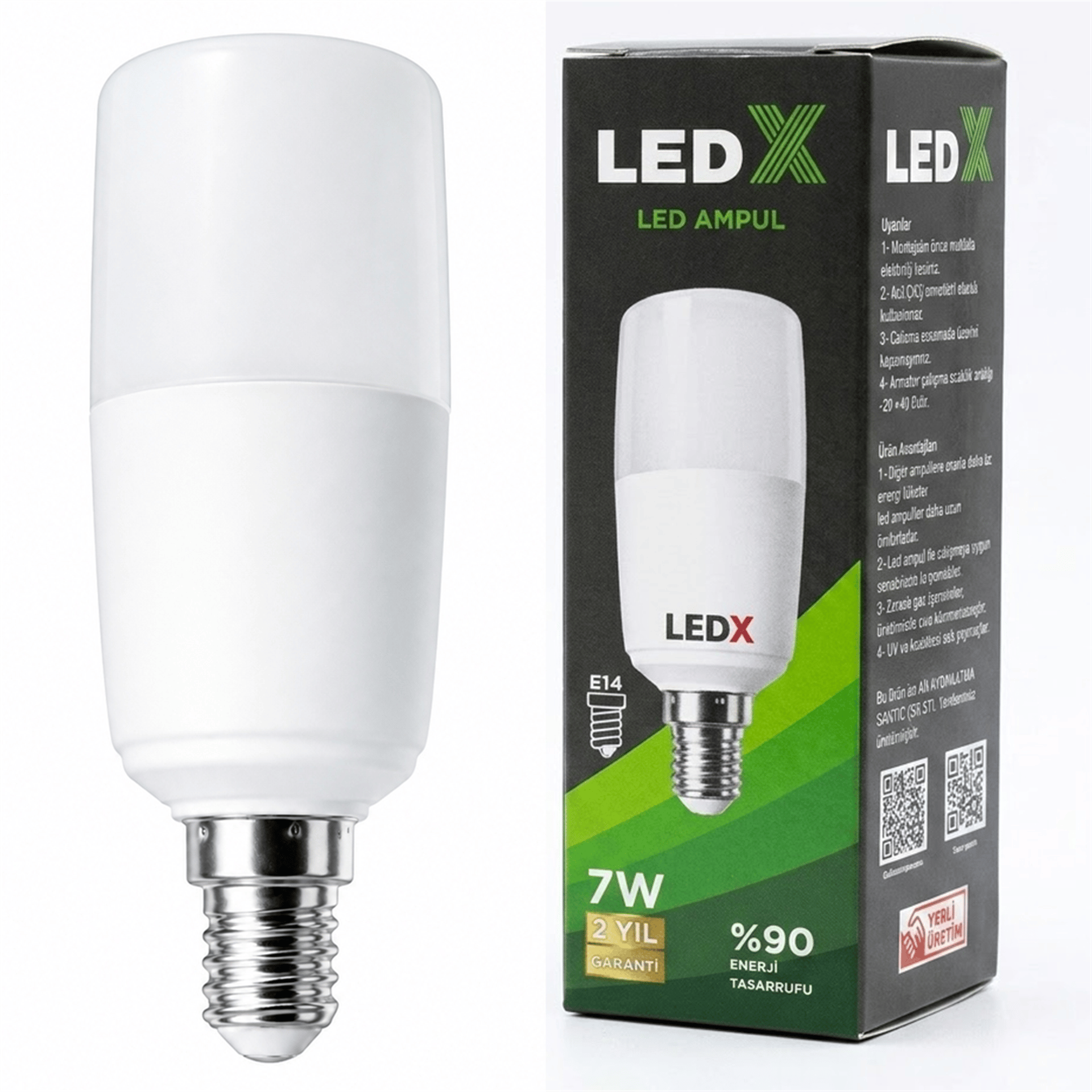 LedX LedX AL-CLL 7 Watt E14 Duylu Soğuk Beyaz Silindirik Tasarım LED Ampul - Led Ampul Aydınlatma