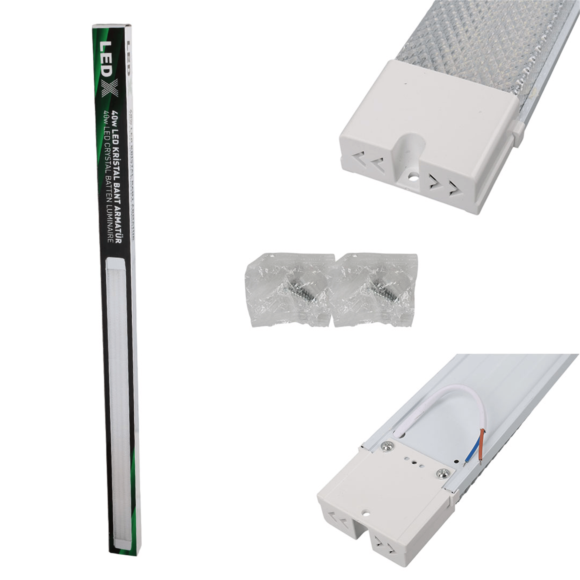 LedX Ledx AL-EXTK40 220 Volt - 40 Watt 6500K 120 Cm Beyaz Led 2'Li Paket Kristal Bant Armatür - Led Floresan