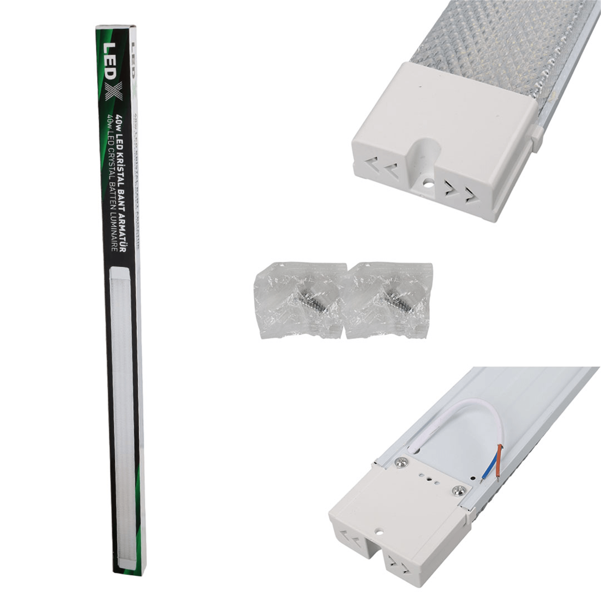 LedX Ledx AL-EXTK40 220 Volt - 40 Watt 6500K 120 Cm Beyaz Led 2'Li Paket Kristal Bant Armatür - Led Spot Panel