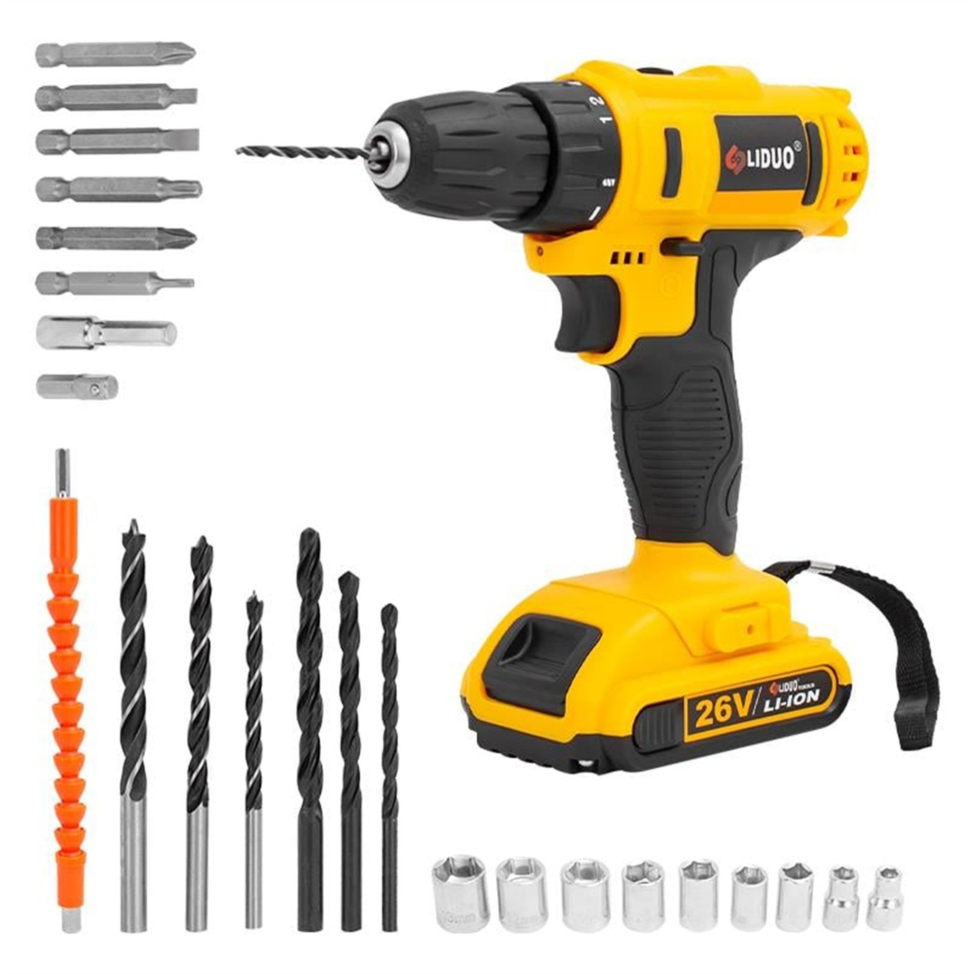 Powermaster Liduo 26 Volt Li-iOn Çift Akülü Çift Hız Kademeli Şarjlı Çok Uçlu Matkap Seti - Matkap ve Matkap Uçları