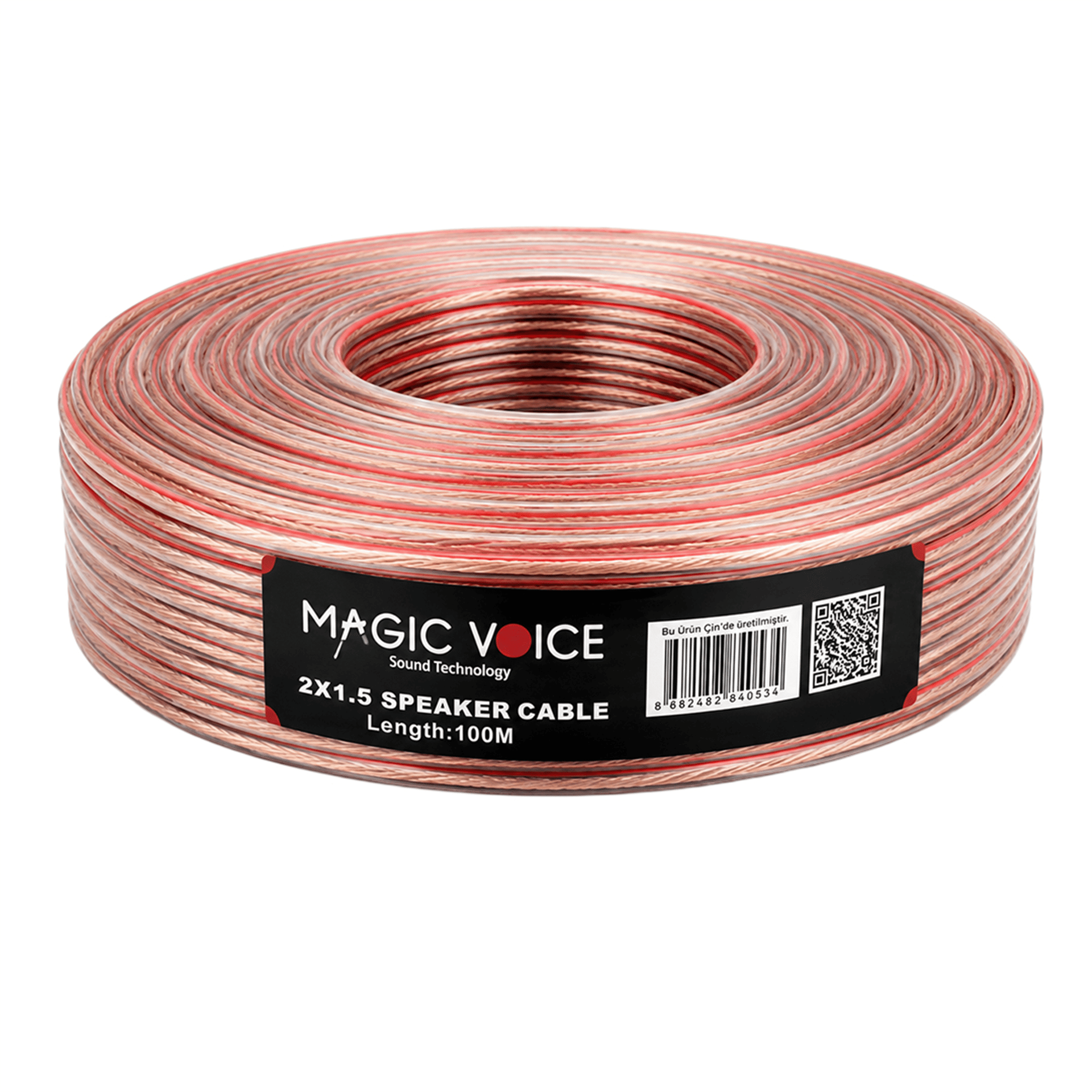 MagicVoice Magicvoice 2x1.50 Şeffaf Kırmızı Çizgili 100 Metre Hoparlör Kablosu - Hoparlör Kablosu