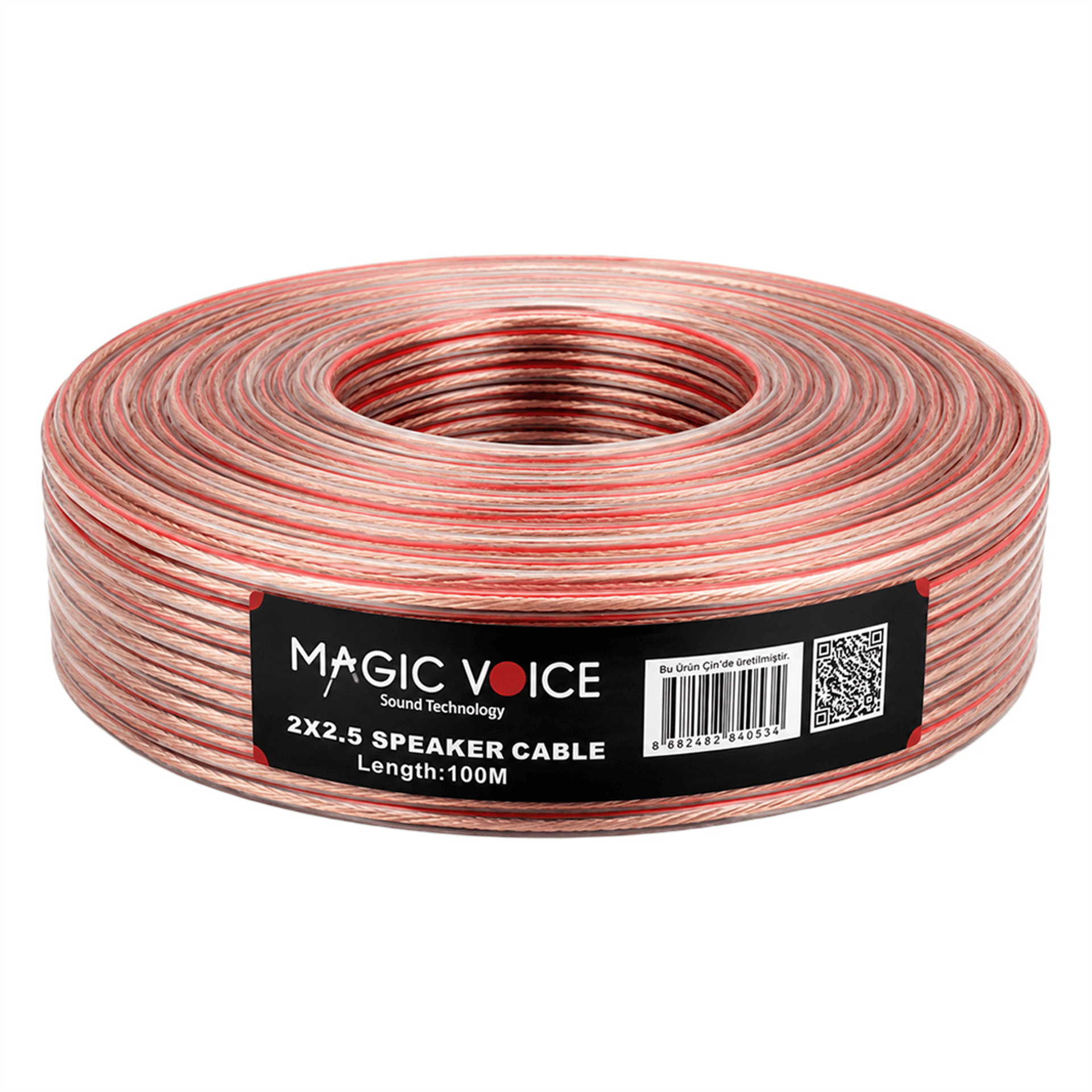 MagicVoice Magicvoice 2x2.50 Şeffaf Kırmızı Çizgili 100 Metre Hoparlör Kablosu - Hoparlör Kablosu