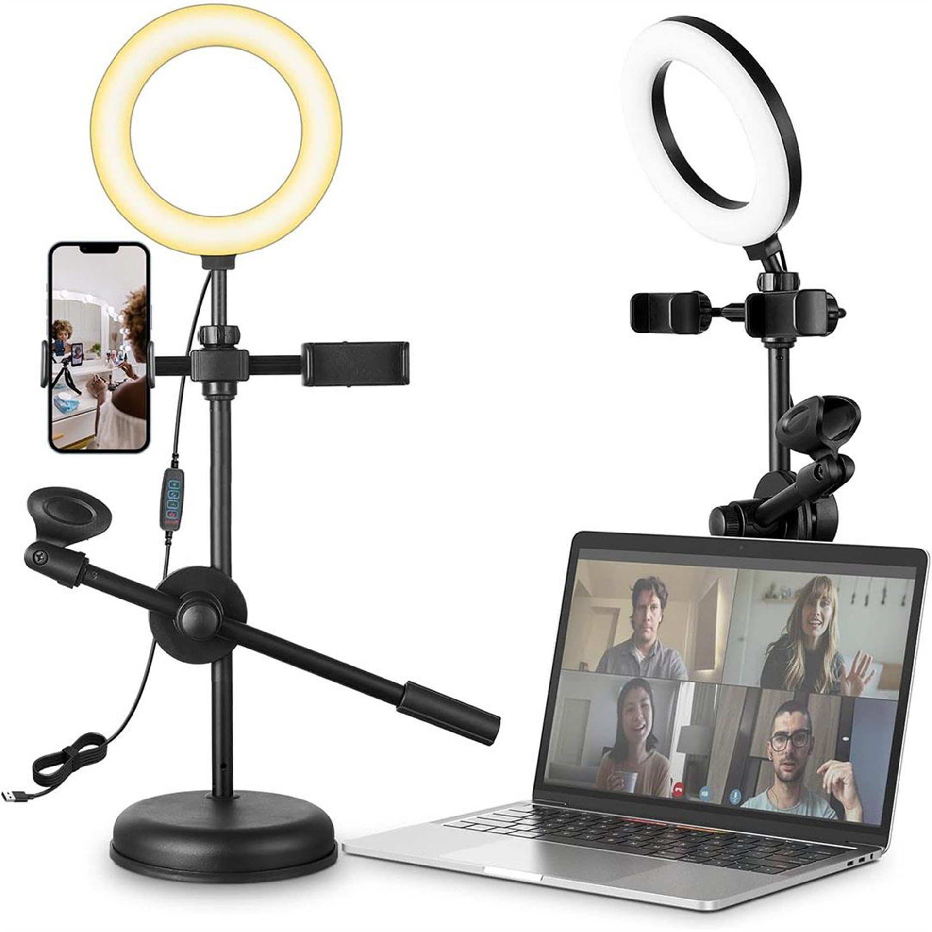 MagicVoice Magicvoice DS-HD29 Masa Üstü Ledli İki Telefon Bir Mikrofon Tutacağı - Mikrofon Ekipmanları