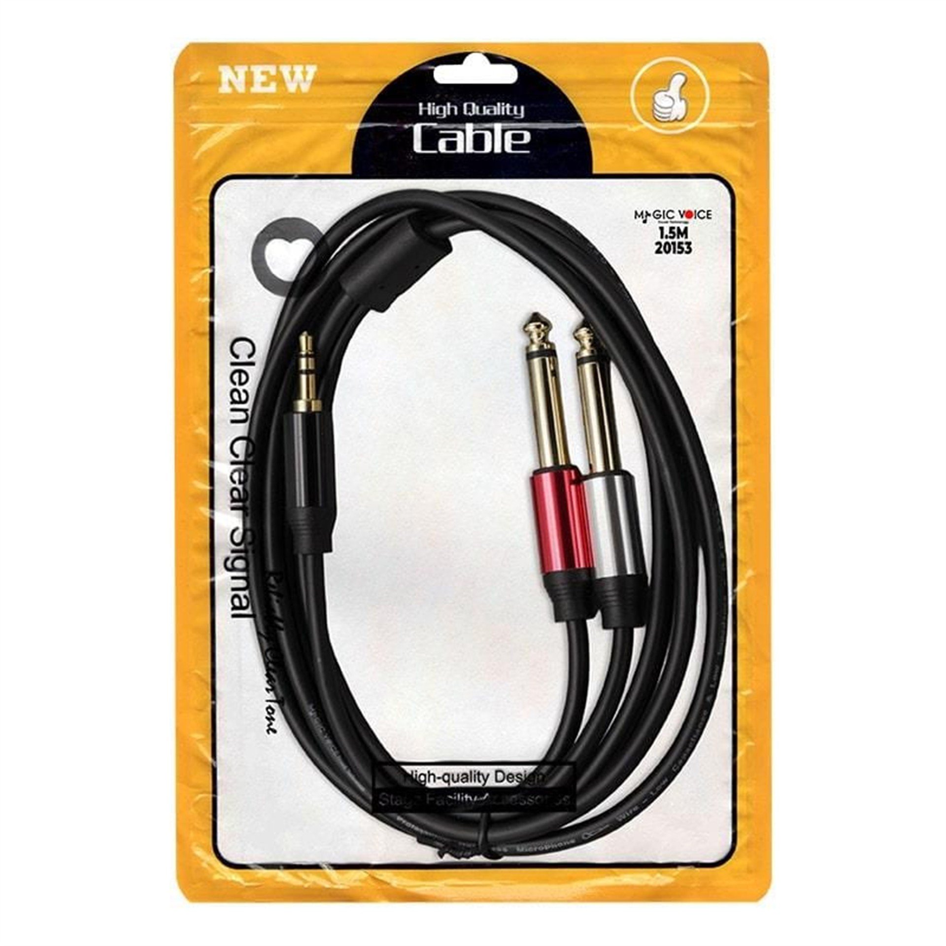 MagicVoice MagicVoice LD360 1.5 Metre 3.5mm Stereo Jak (TRS) - 2x6.35mm Mono Jak (TS) Ses Kablosu - AUX Kablolar