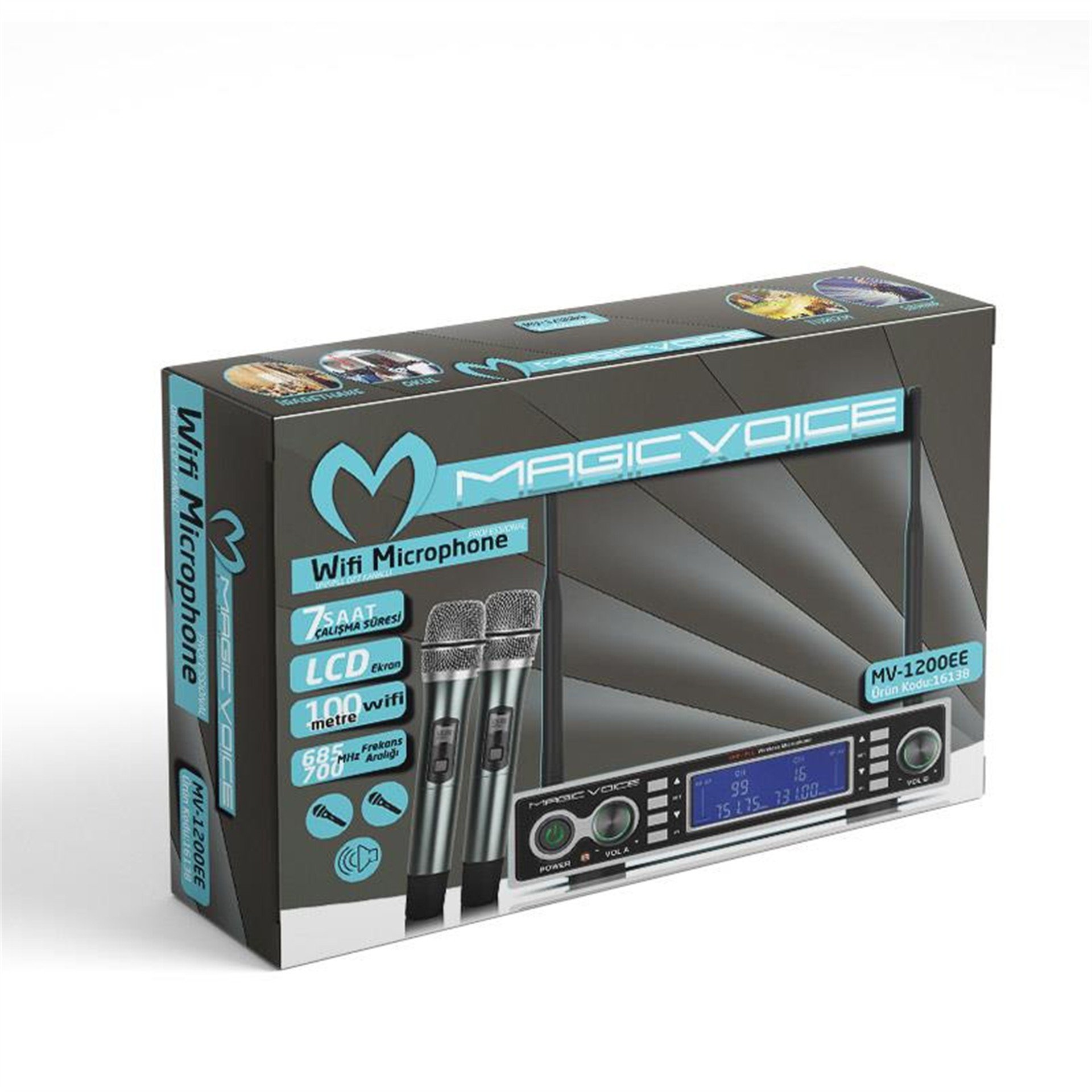 MagicVoice Magicvoice MV-1200EE Çift Tunerli Kablosuz 2 El Telsiz UHF Mikrofon - Kablosuz Mikrofonlar