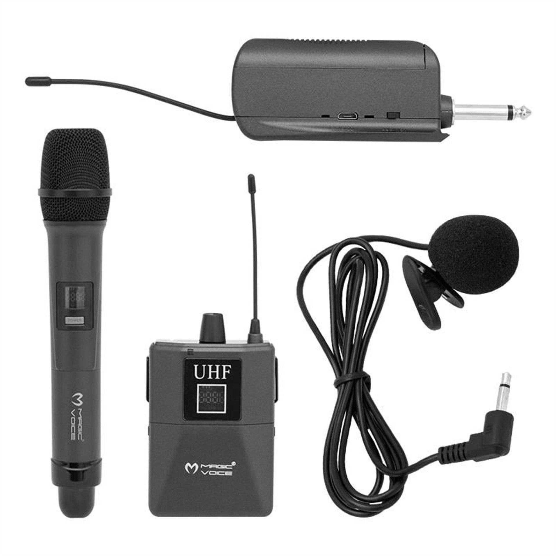 MagicVoice Magicvoice MV-1305YE UHF 1 EL + 1 Yaka + 1 Kafa Ekranlı Kablosuz Telsiz Mikrofon - Yaka Mikrofonları